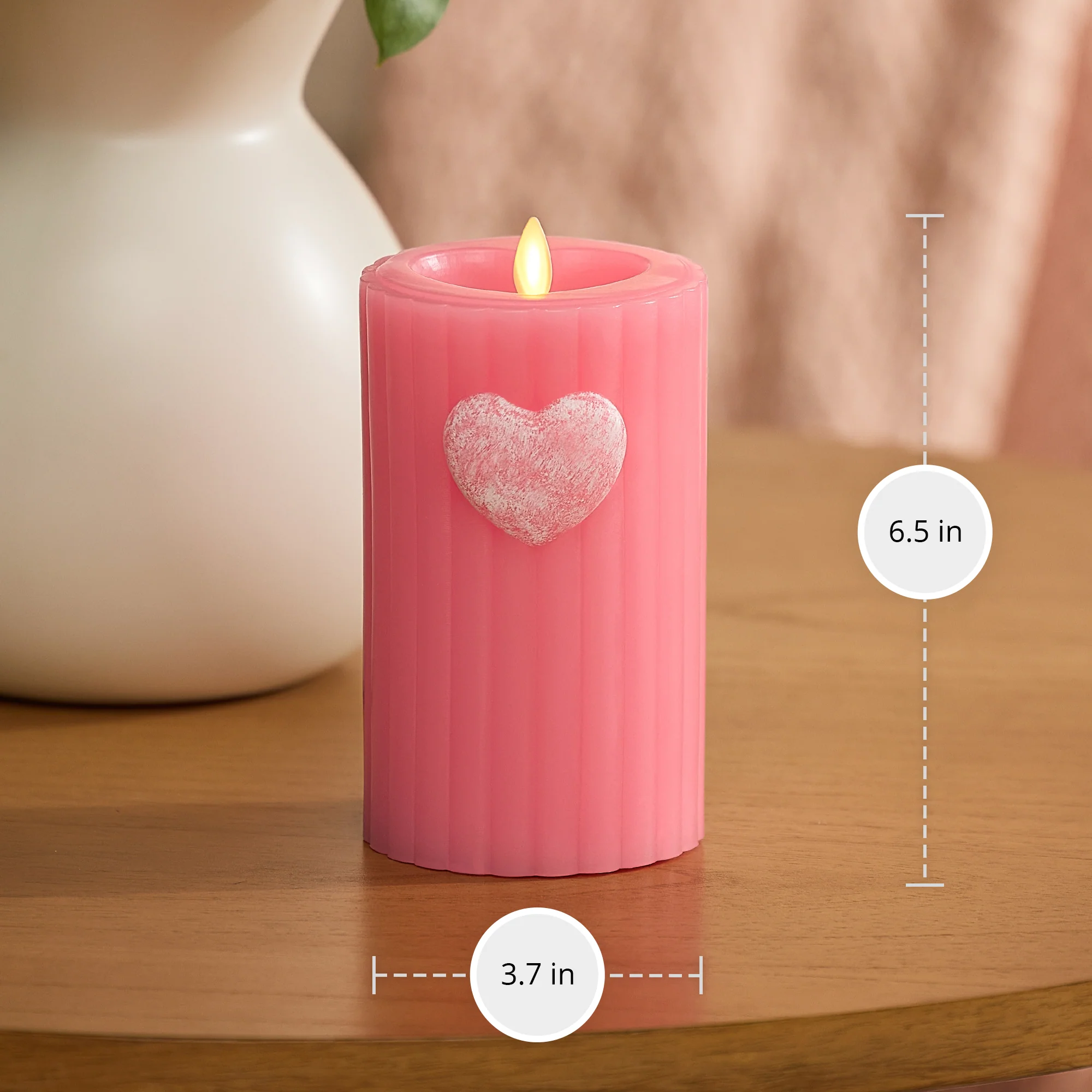 Sweet Pink Ribbed Flameless Candle Pillar - Image 10