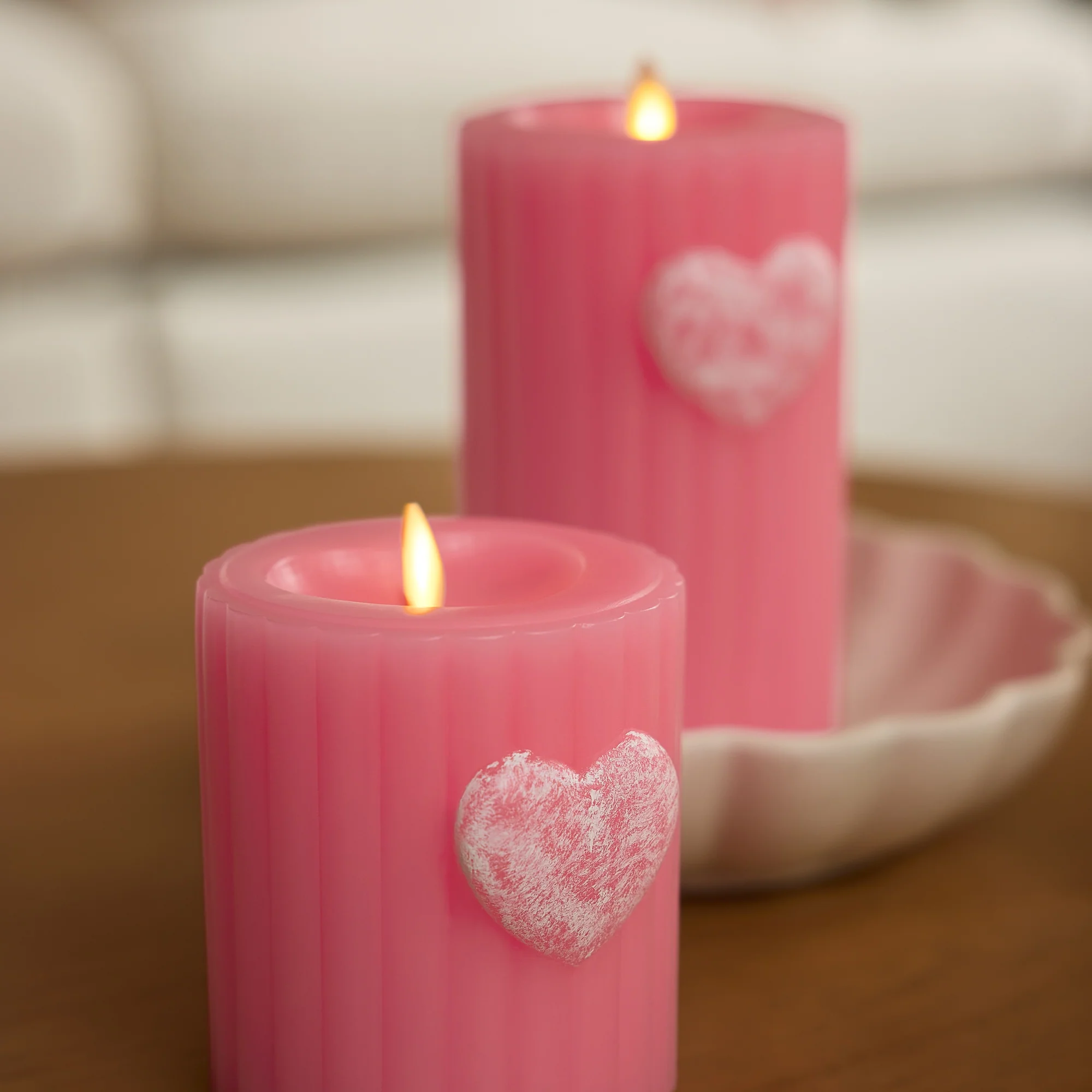 Sweet Pink Ribbed Flameless Candle Pillar - Image 2