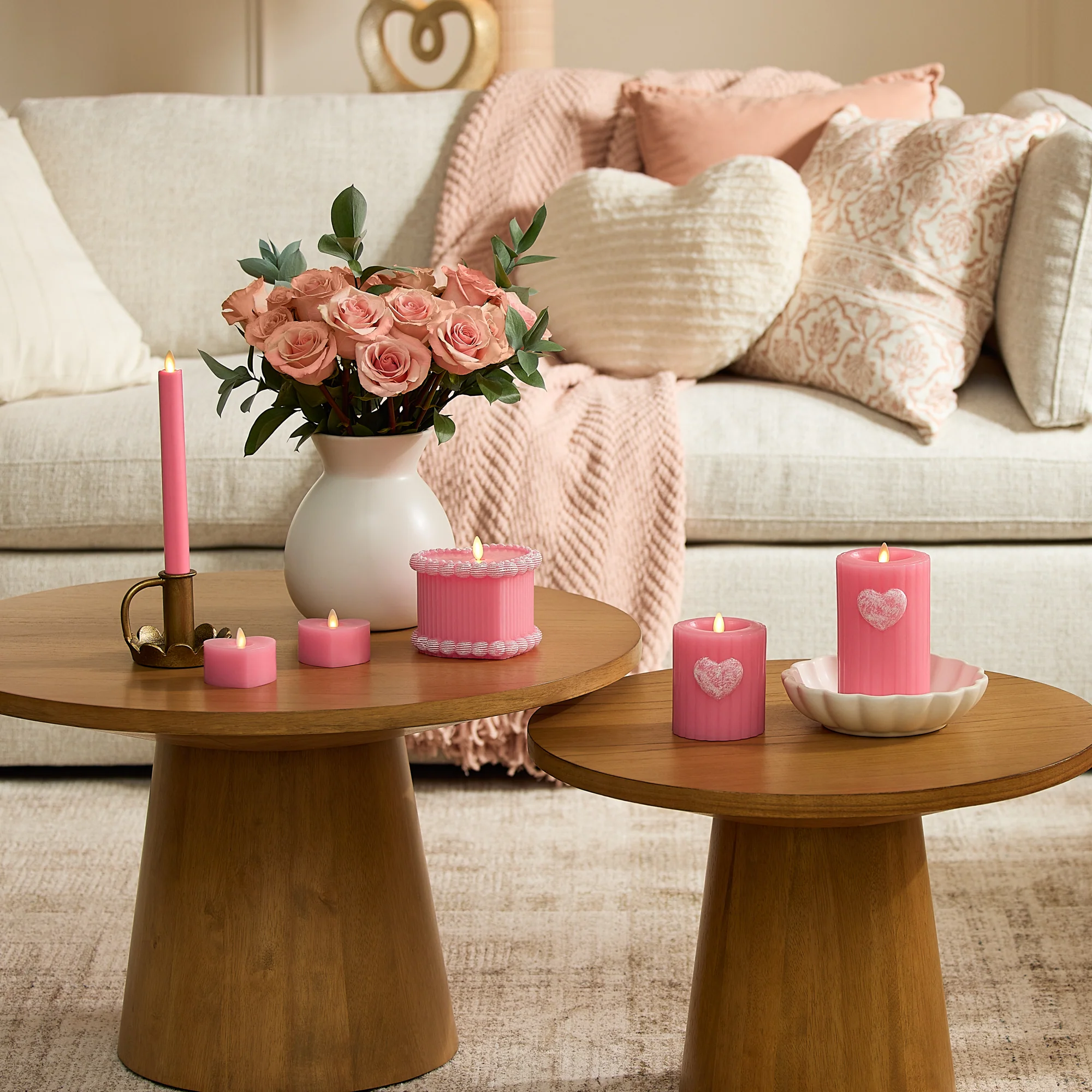 Sweet Pink Ribbed Flameless Candle Pillar - Image 3