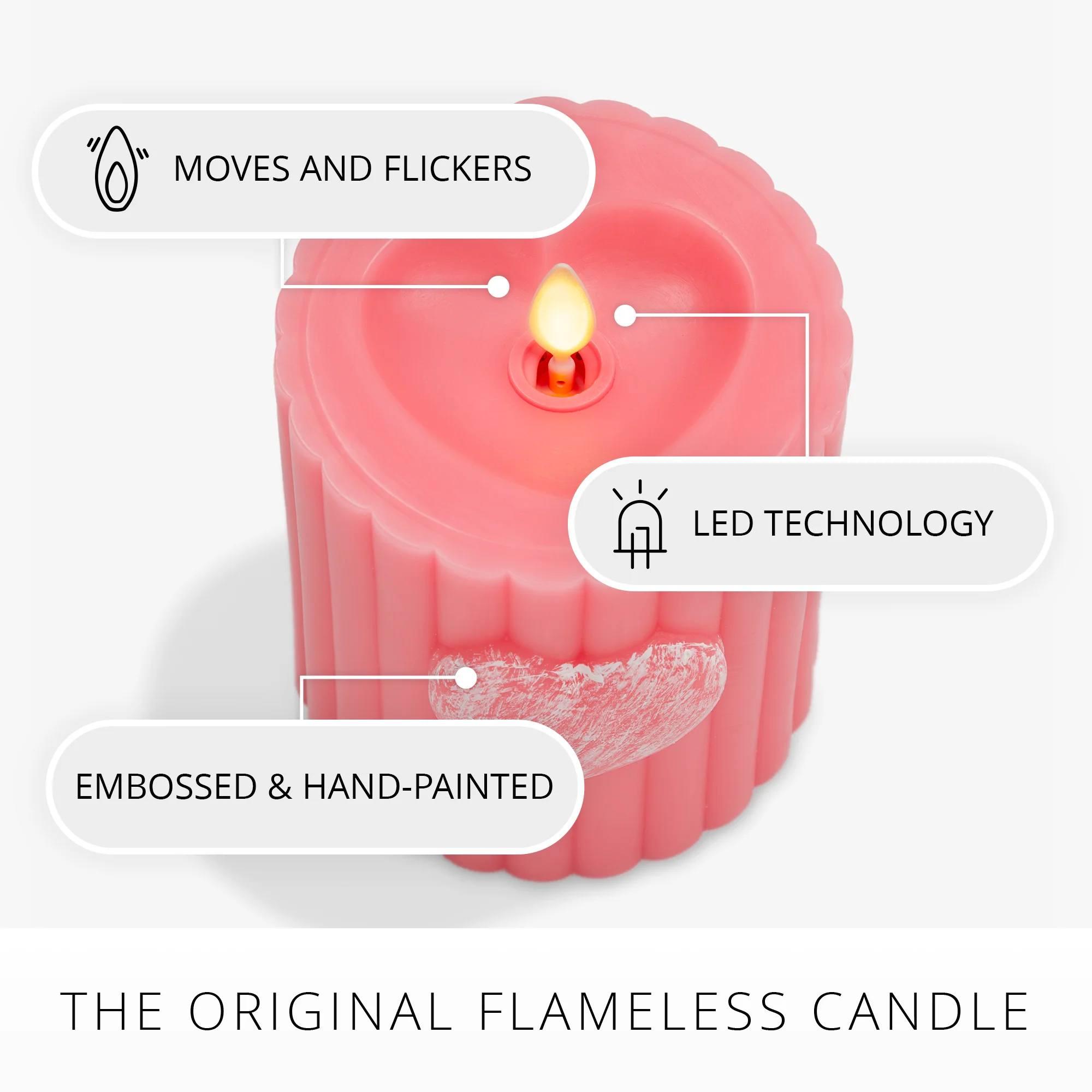 Sweet Pink Ribbed Flameless Candle Pillar - Image 5
