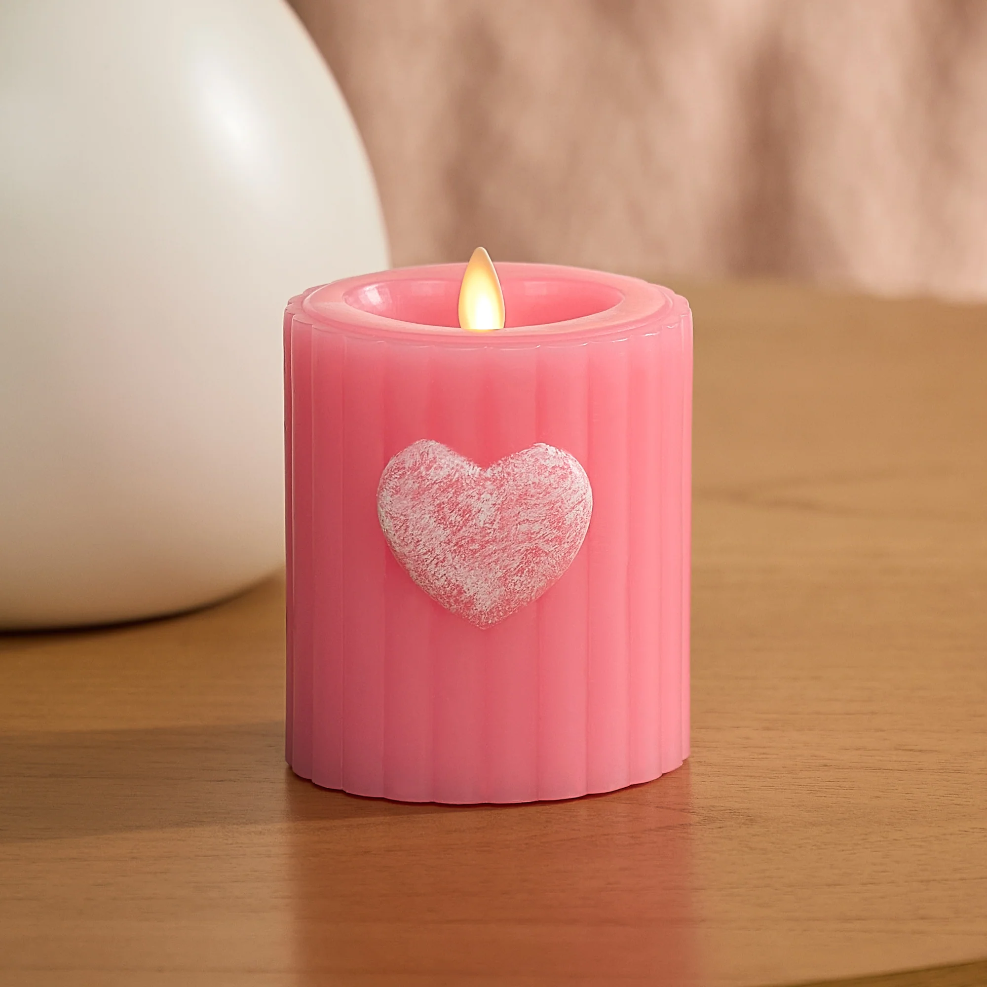 Sweet Pink Ribbed Flameless Candle Pillar - Image 7
