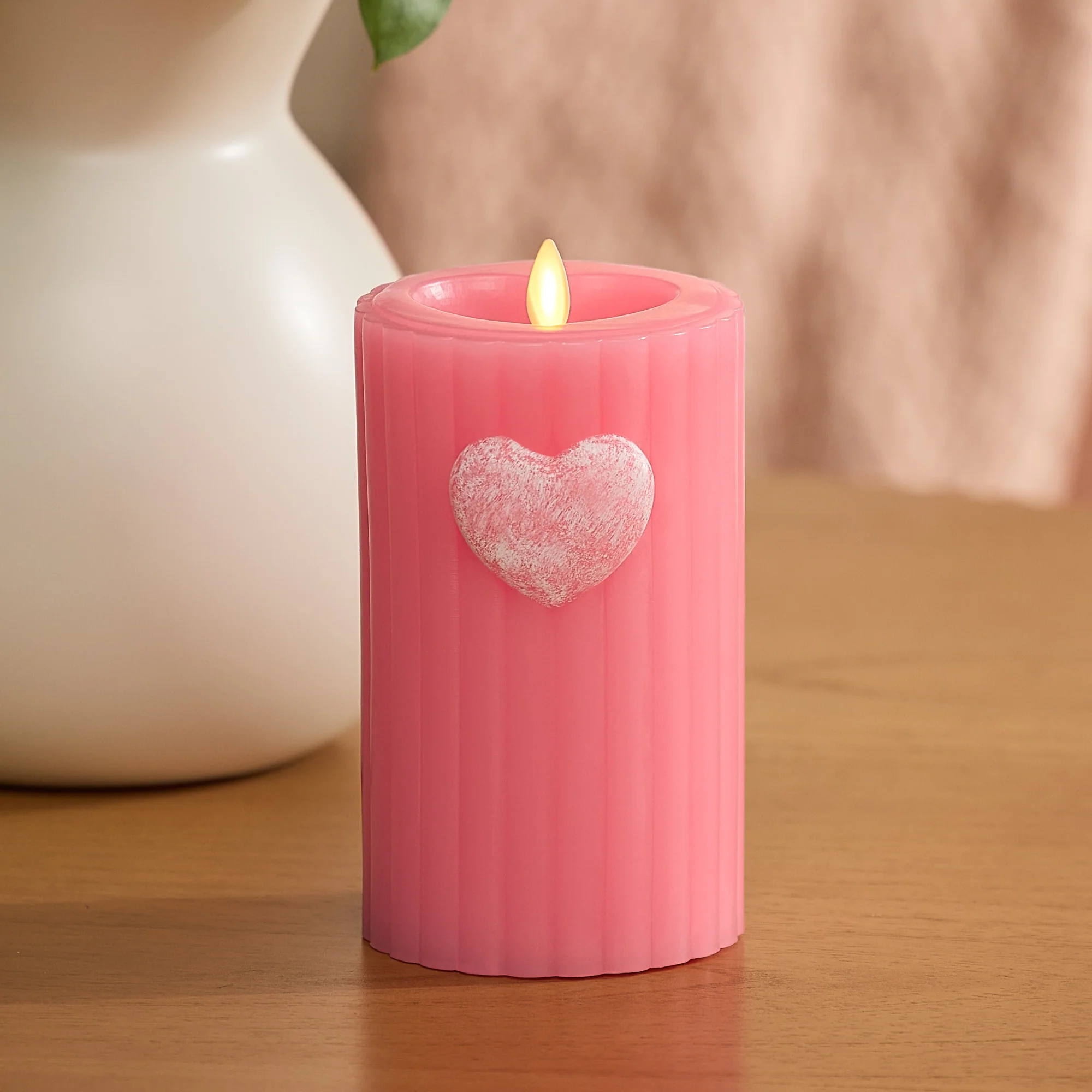 Sweet Pink Ribbed Flameless Candle Pillar - Image 9