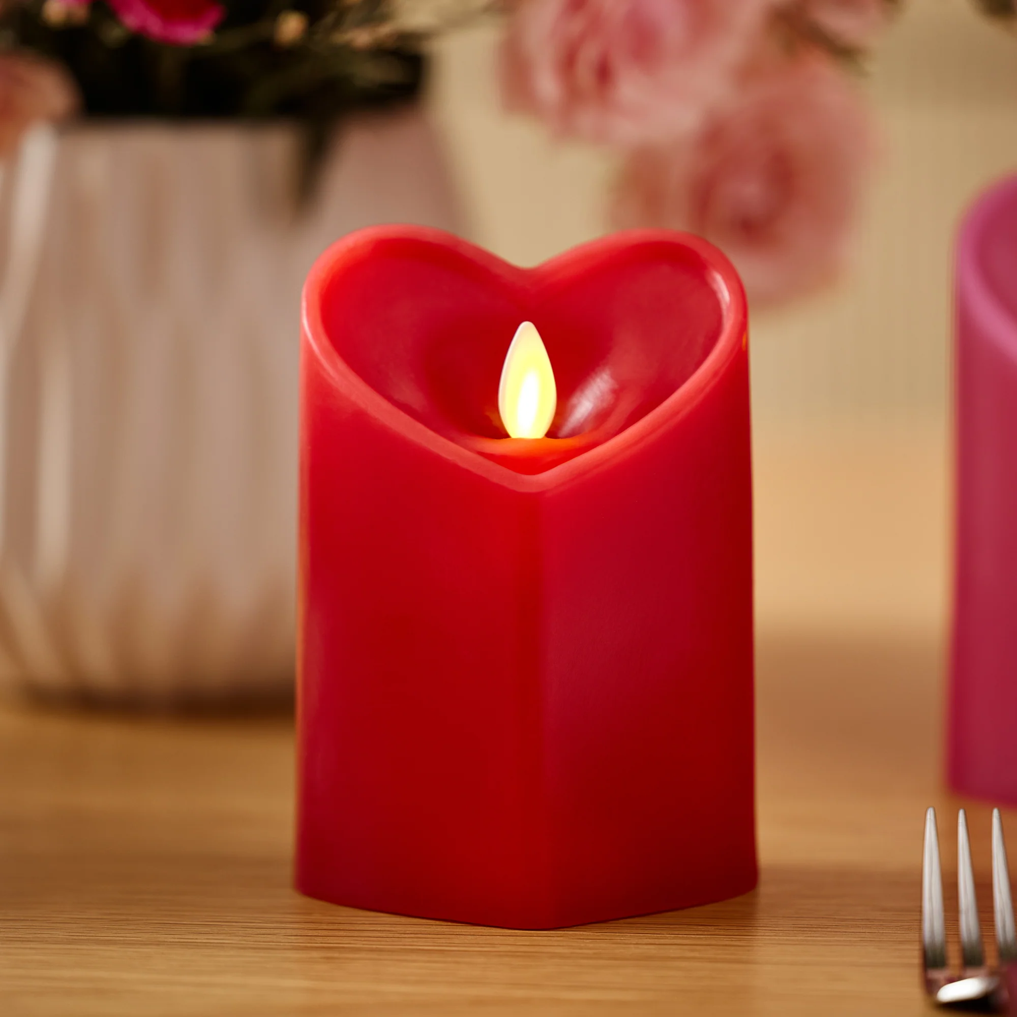 True Red Flameless Candle Heart Pillar - Image 11