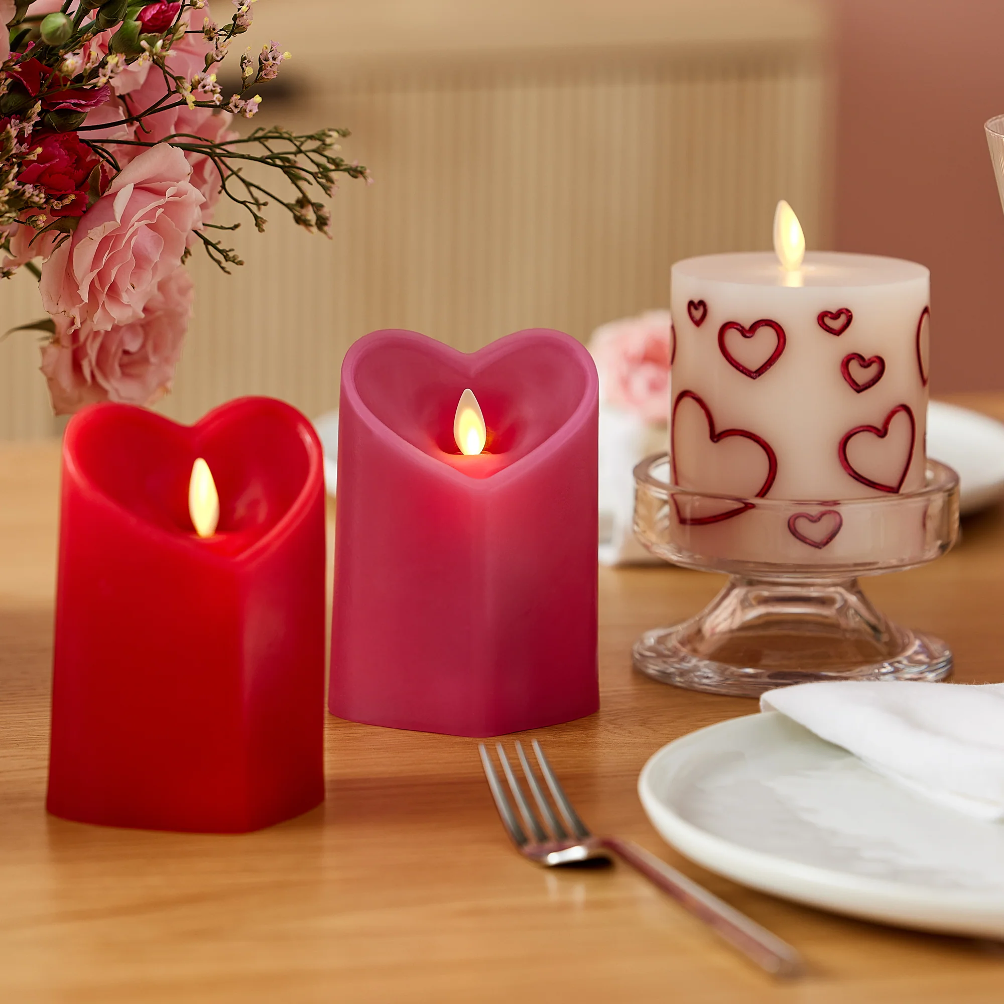 True Red Flameless Candle Heart Pillar - Image 3