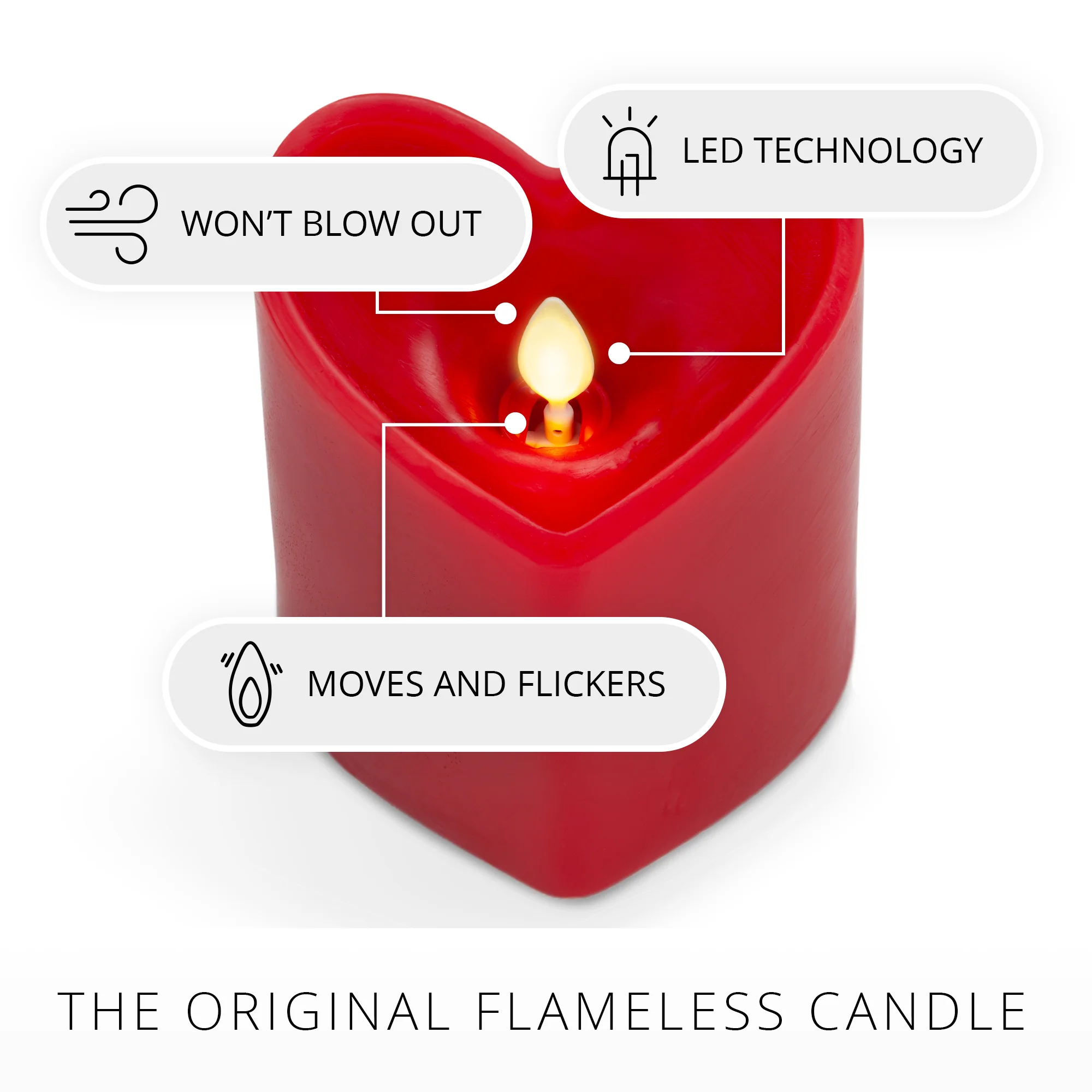 True Red Flameless Candle Heart Pillar - Image 7