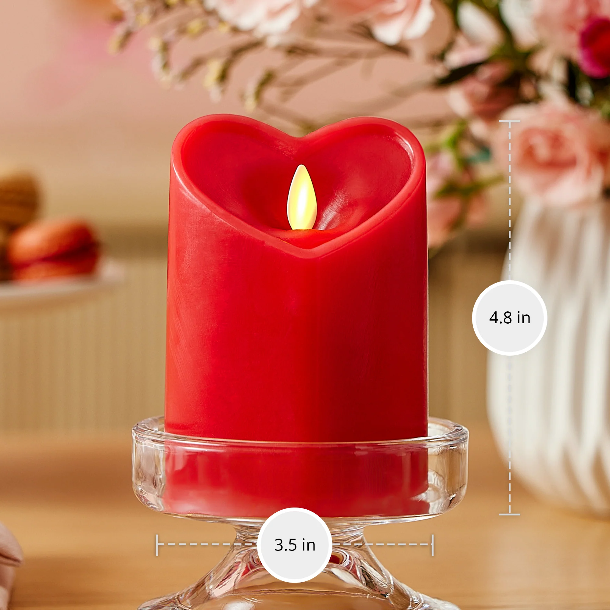 True Red Flameless Candle Heart Pillar - Image 9
