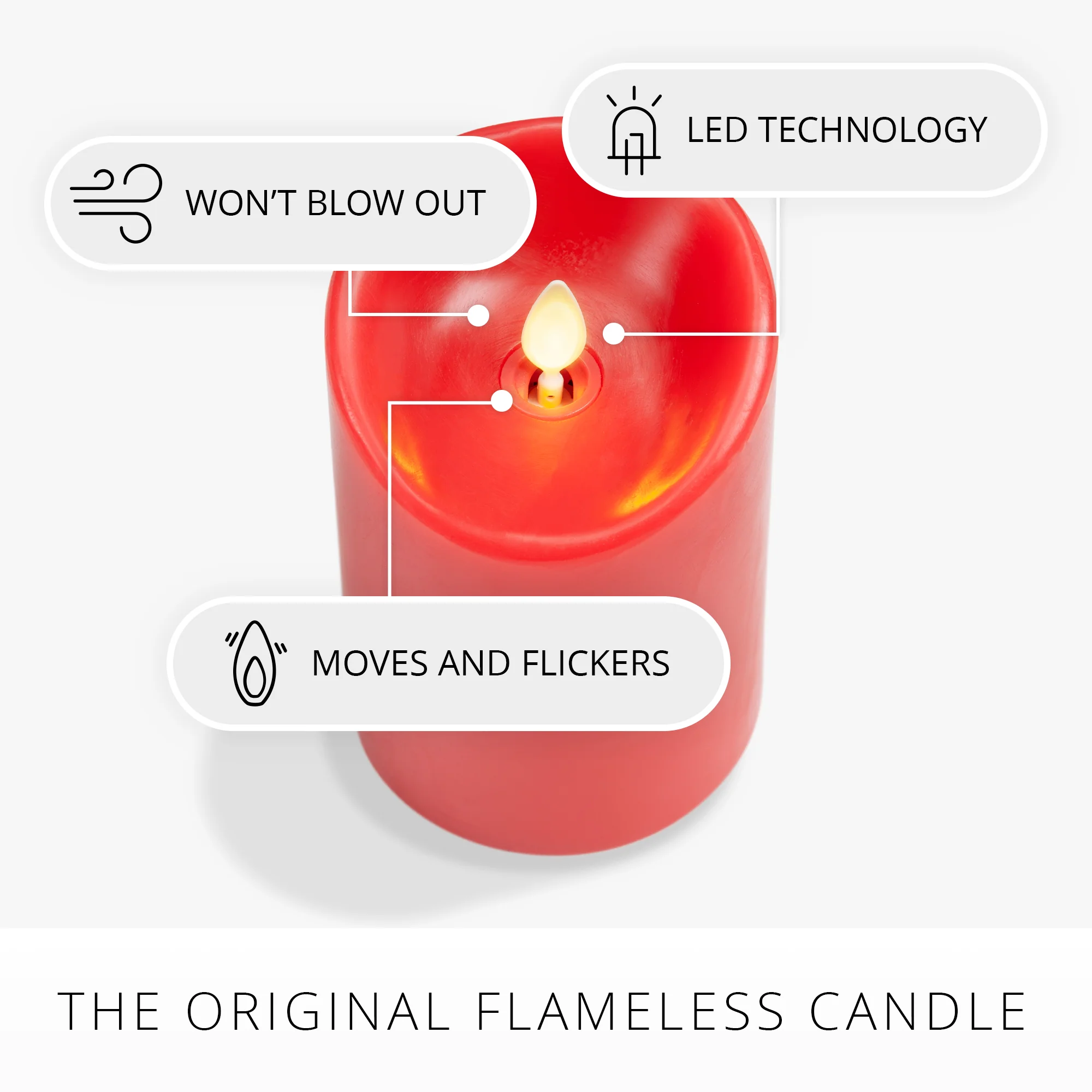 True Red Flameless Candle Pillar - Scallop Top - 3" Width - Image 4