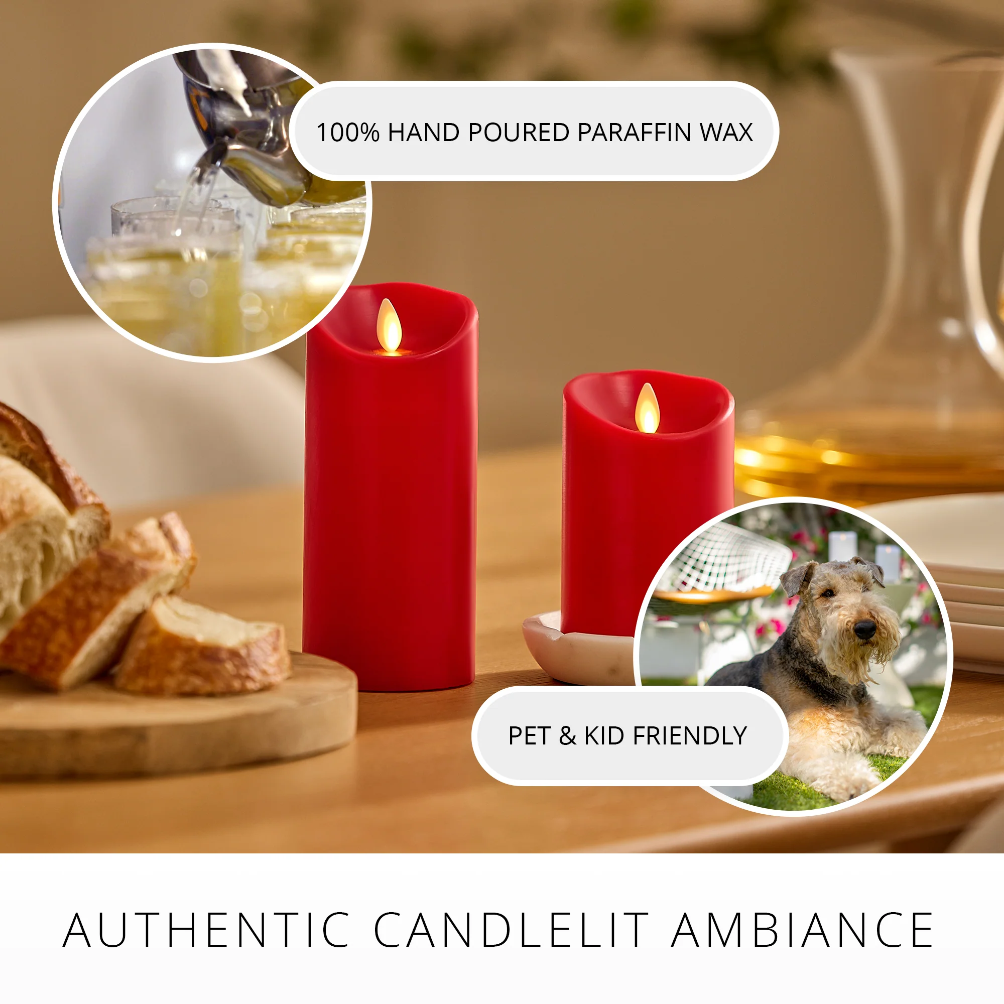 True Red Flameless Candle Pillar - Scallop Top - 3" Width - Image 5