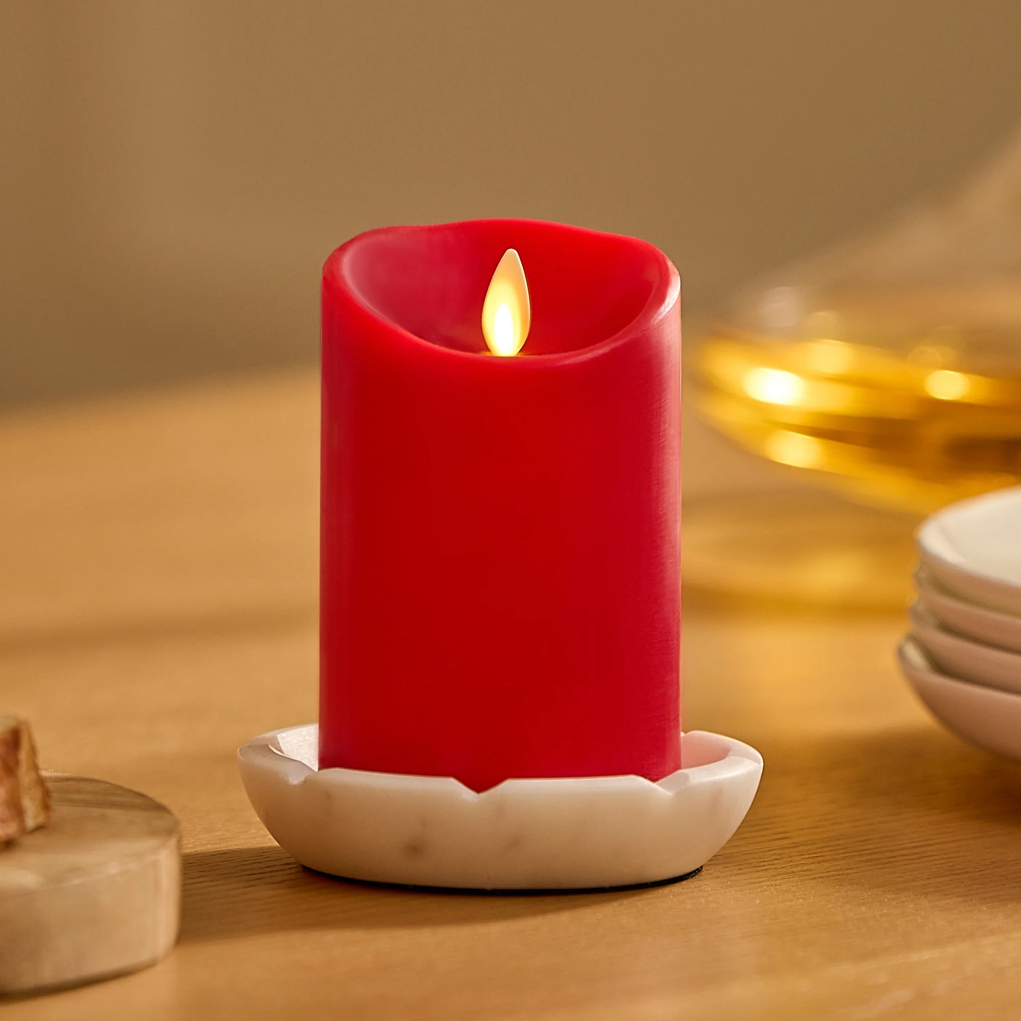 True Red Flameless Candle Pillar - Scallop Top - 3" Width - Image 6