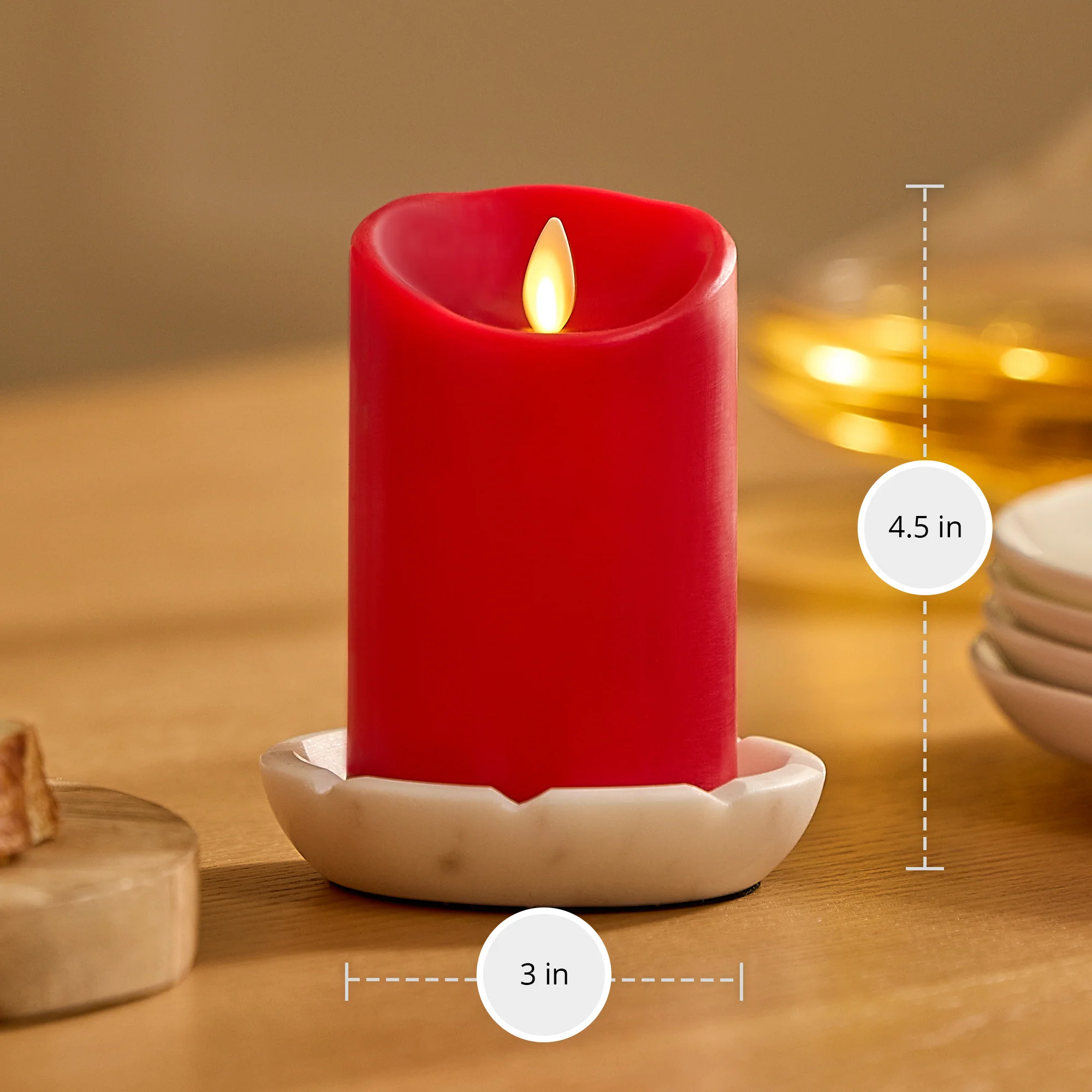 True Red Flameless Candle Pillar - Scallop Top - 3" Width - Image 7