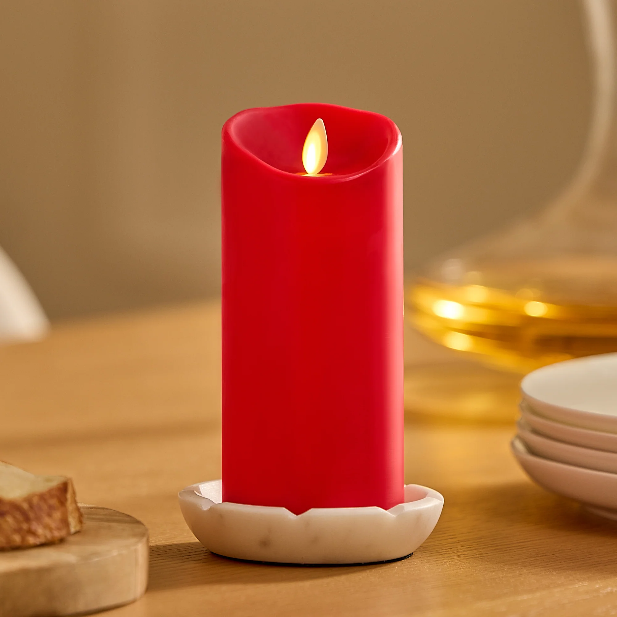 True Red Flameless Candle Pillar - Scallop Top - 3" Width - Image 8