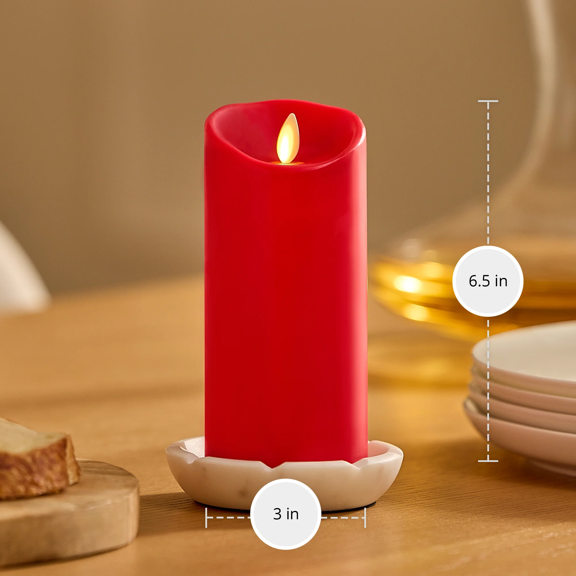 True Red Flameless Candle Pillar - Scallop Top - 3" Width - Image 9