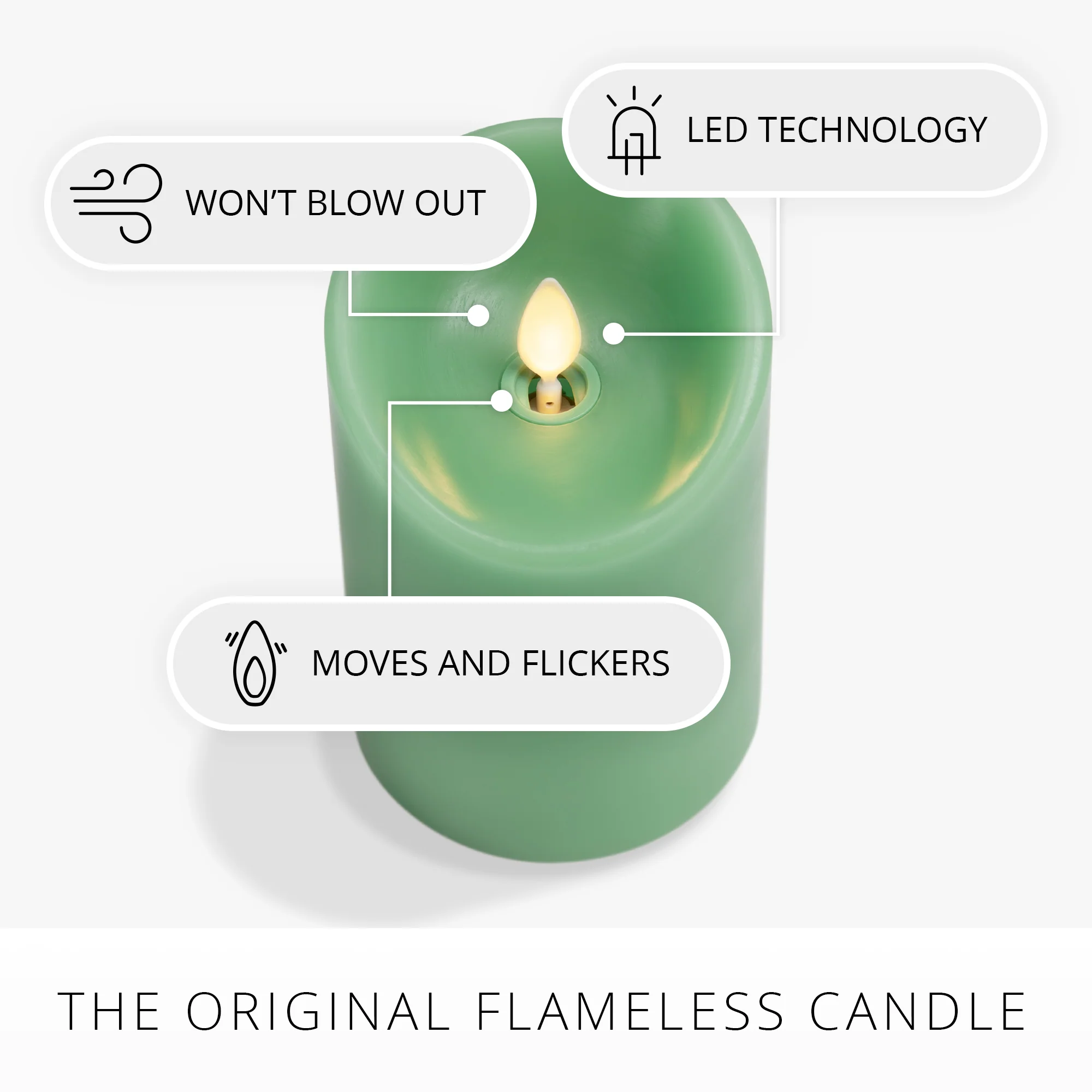 Vibrant Green Flameless Candle Pillar - Scallop Top - 3" Width - Image 4