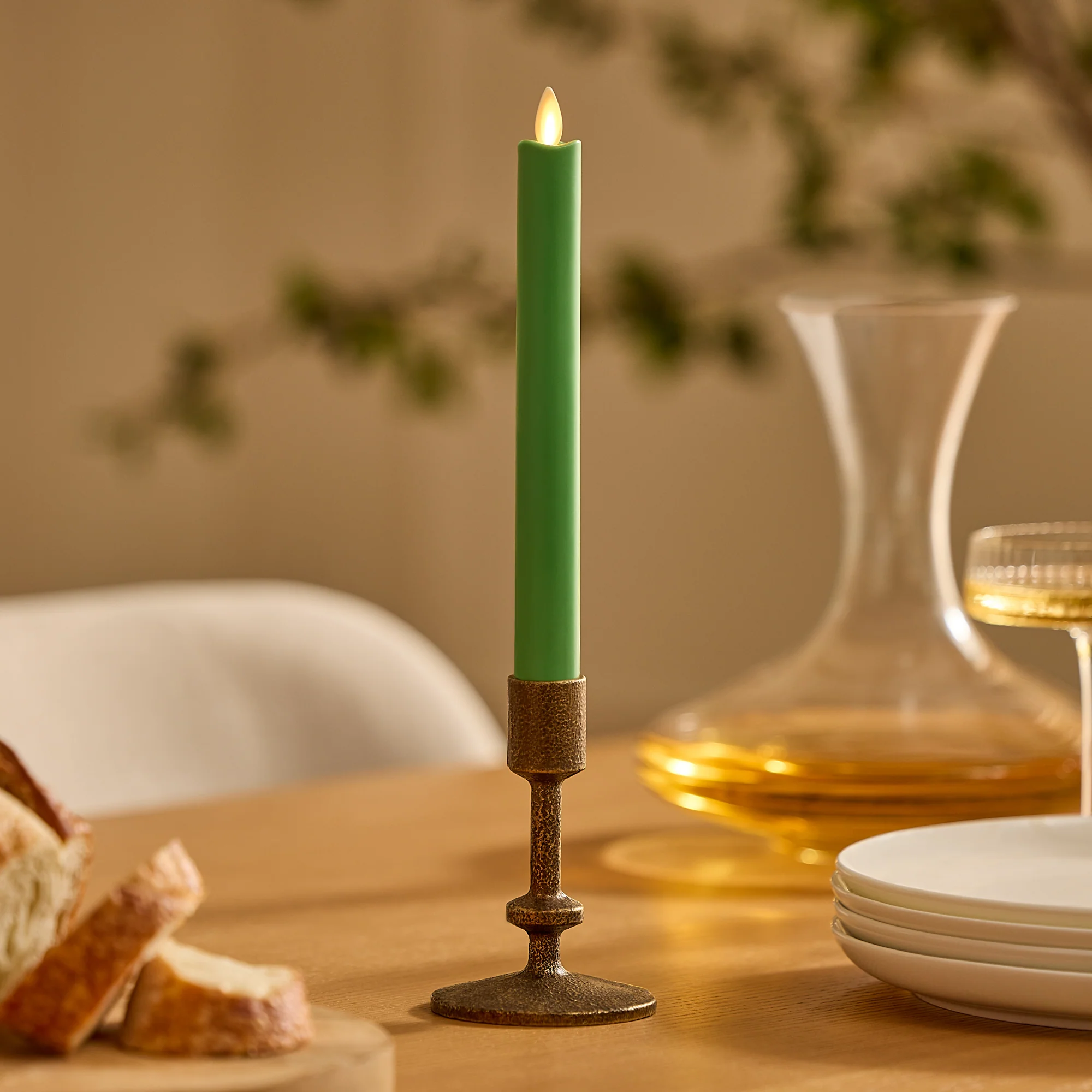 Vibrant Green Flameless Candle Taper