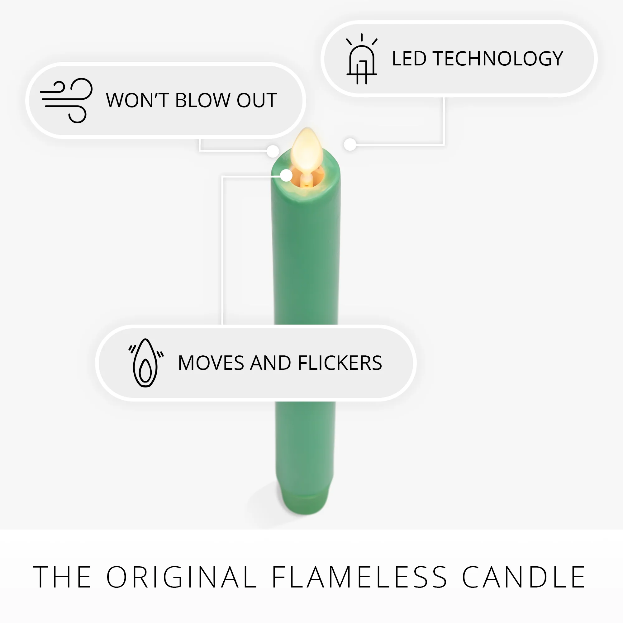 Vibrant Green Flameless Candle Taper - Image 3