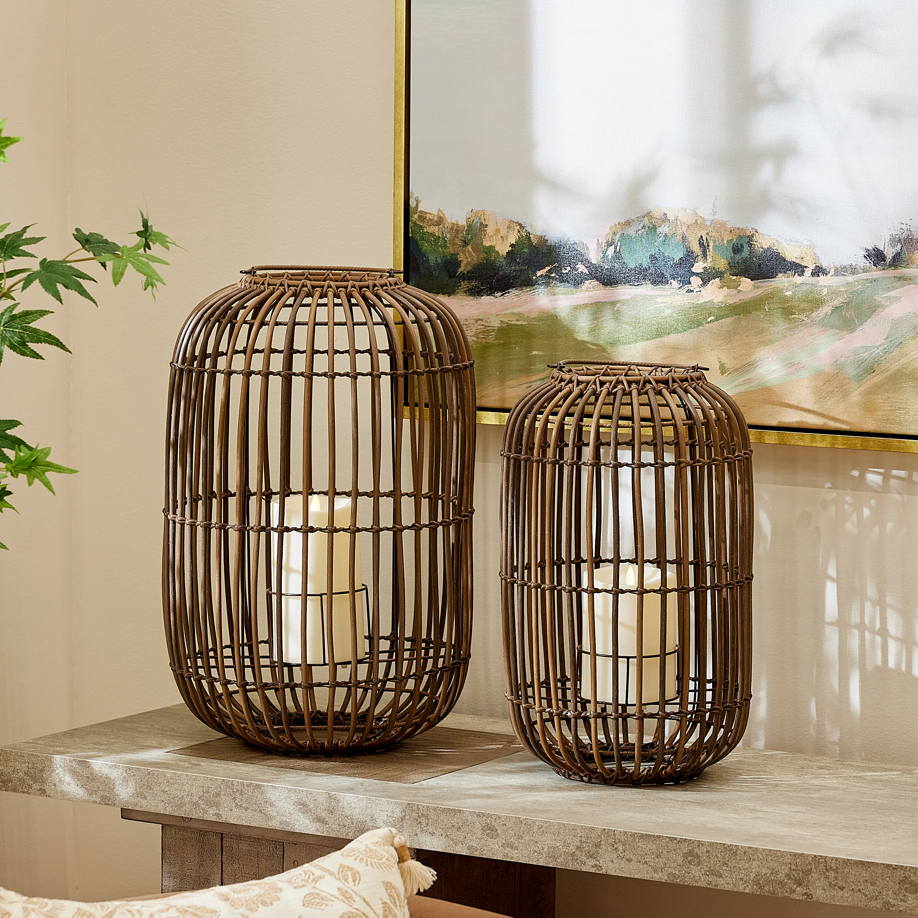 Weathered Brown Lantern with Outdoor Candle and Remote - Image 2
