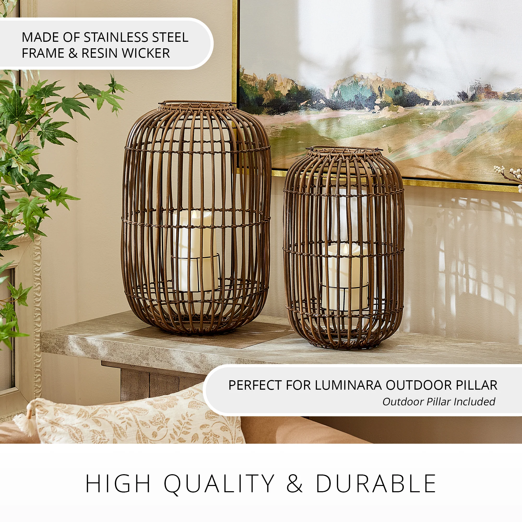 Weathered Brown Lantern with Outdoor Candle and Remote - Image 3