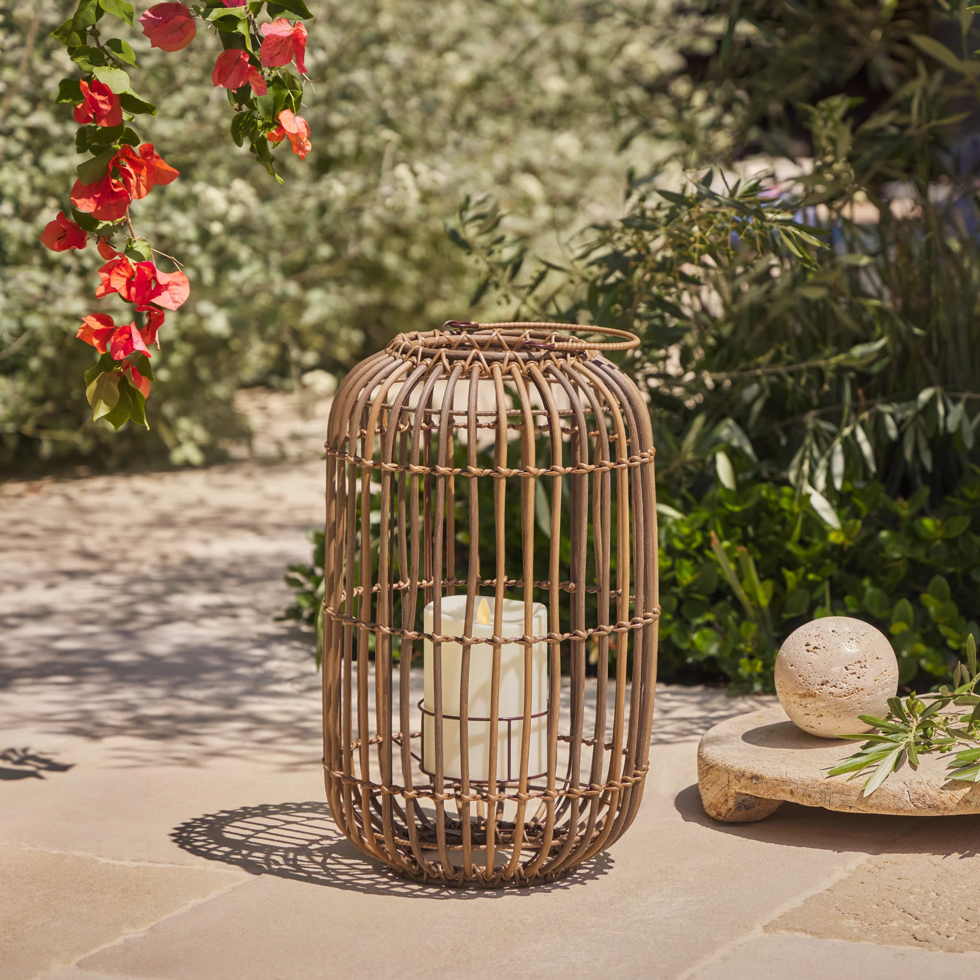 Weathered Brown Lantern with Outdoor Candle and Remote - Image 4