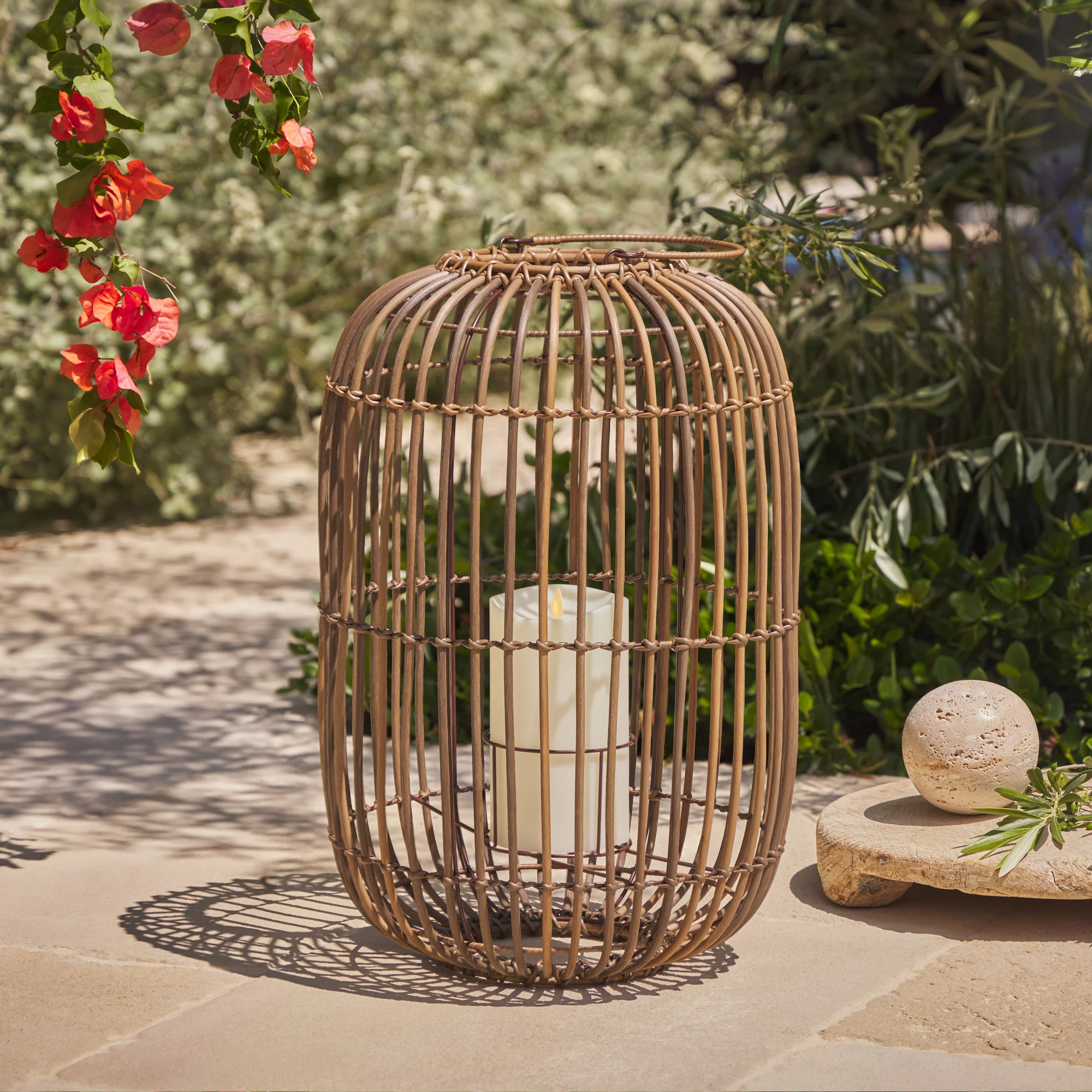 Weathered Brown Lantern with Outdoor Candle and Remote - Image 5