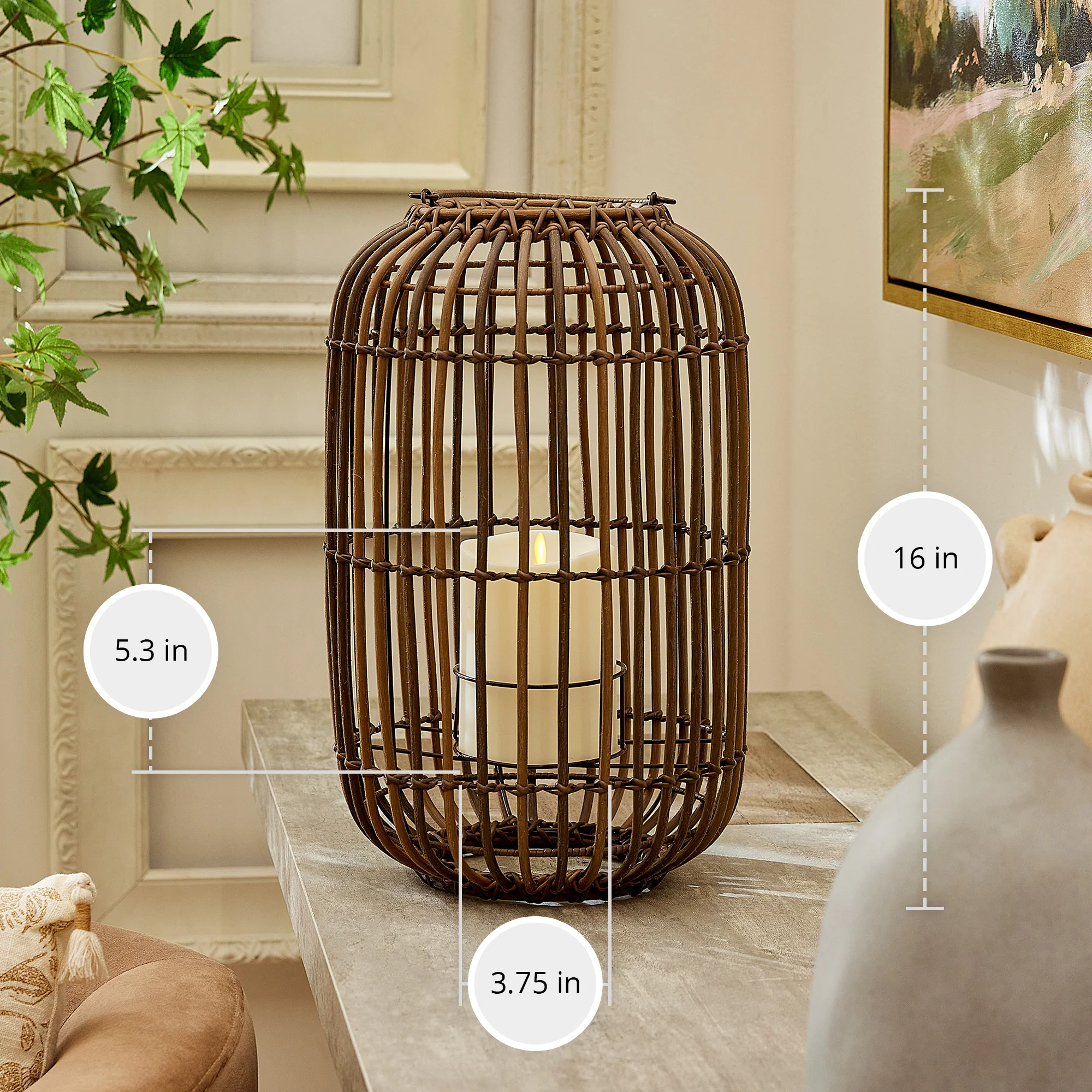 Weathered Brown Lantern with Outdoor Candle and Remote - Image 7