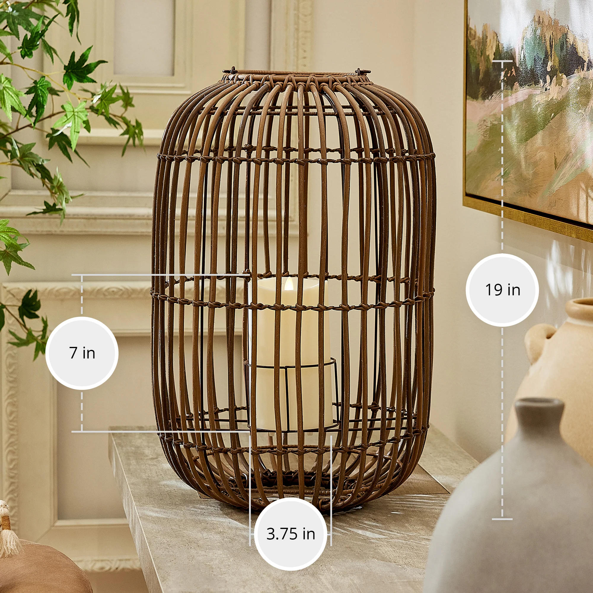 Weathered Brown Lantern with Outdoor Candle and Remote - Image 8
