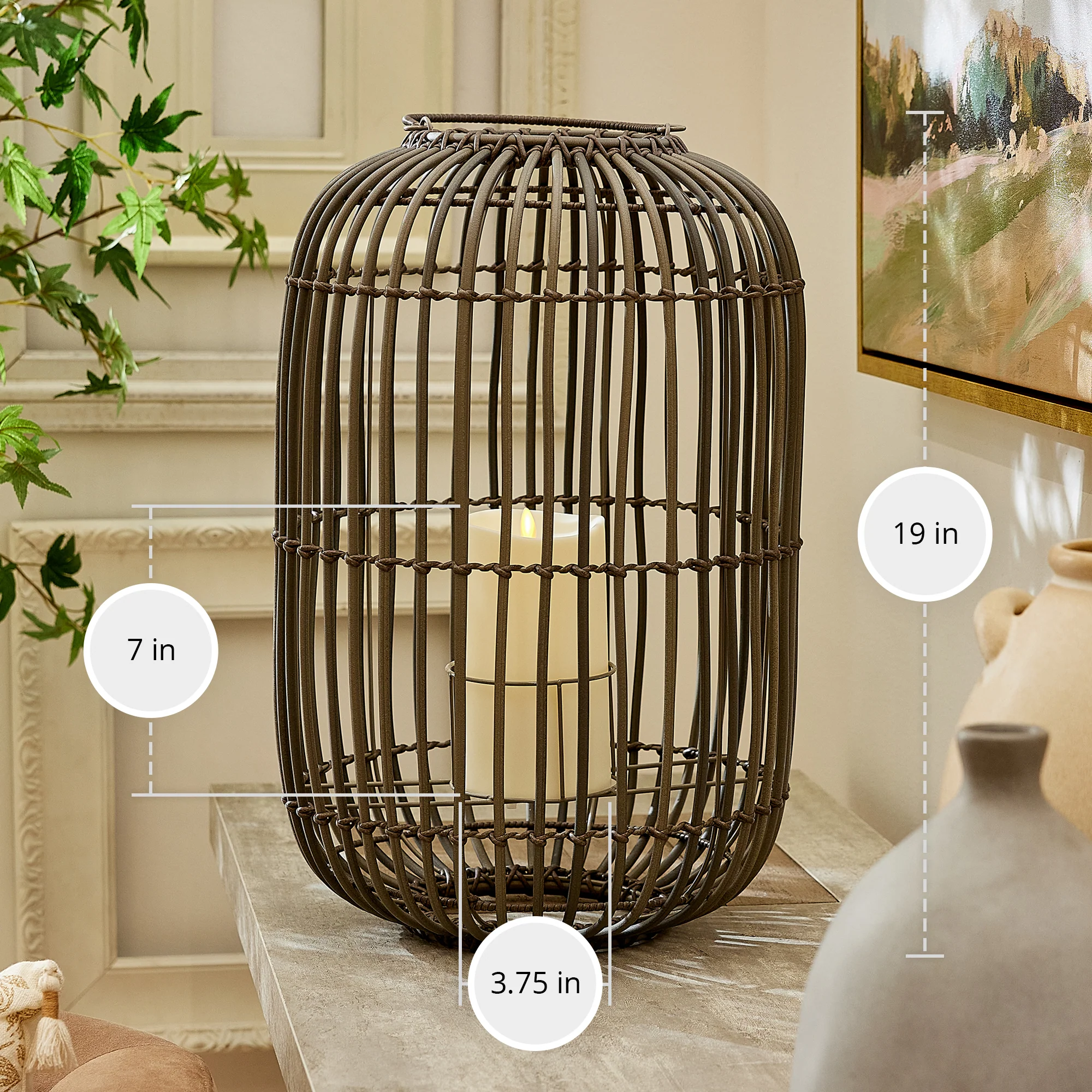 Weathered Grey Lantern with Outdoor Candle and Remote - Image 8