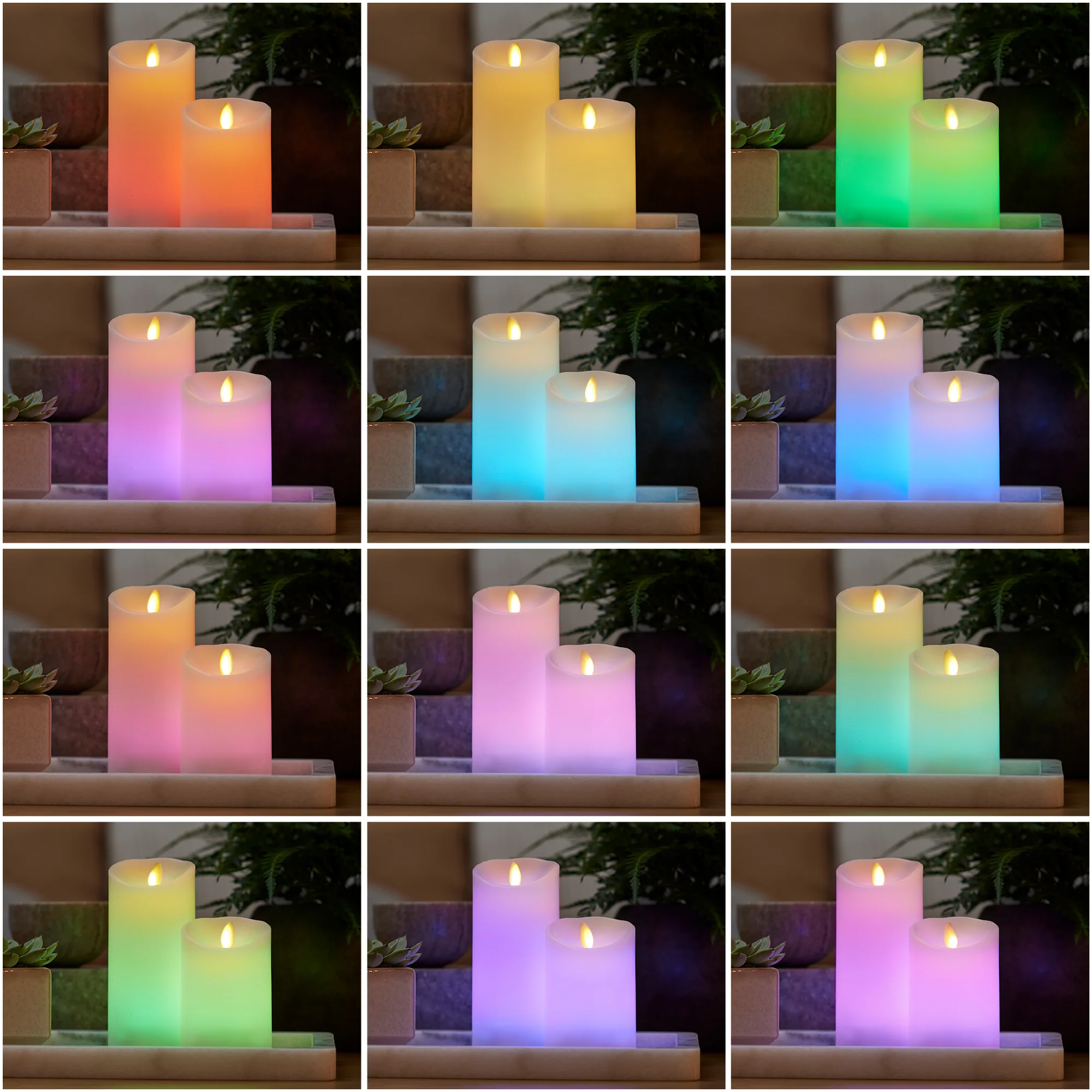 Flameless Color Changing Candle Pillar with Remote - Scallop Top - 3" Width - Image 2