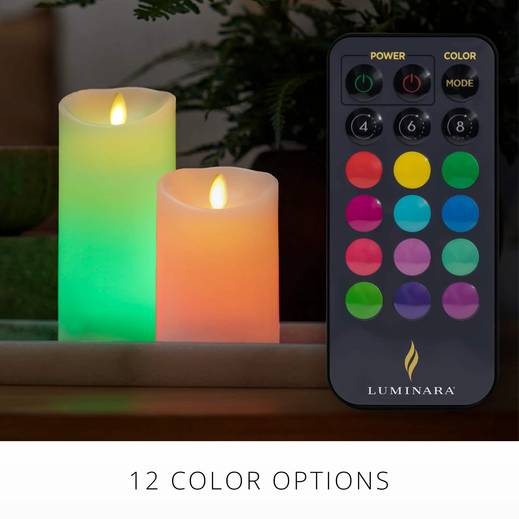 Flameless Color Changing Candle Pillar with Remote - Scallop Top - 3" Width - Image 6