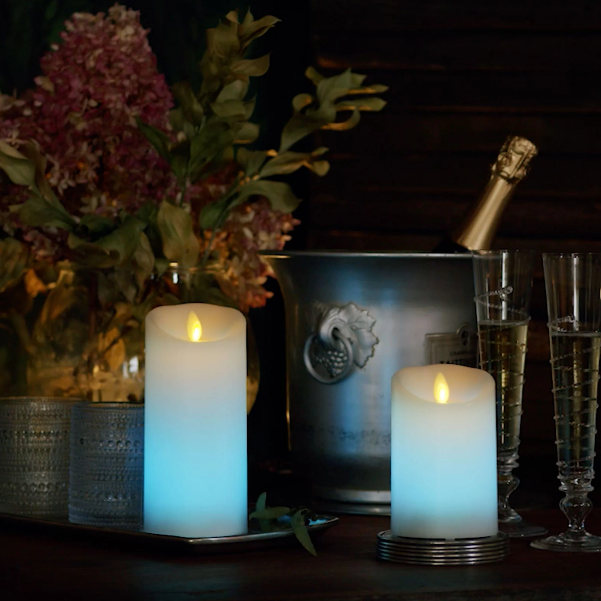 Flameless Color Changing Candle Pillar with Remote - Scallop Top - 3" Width - Image 8