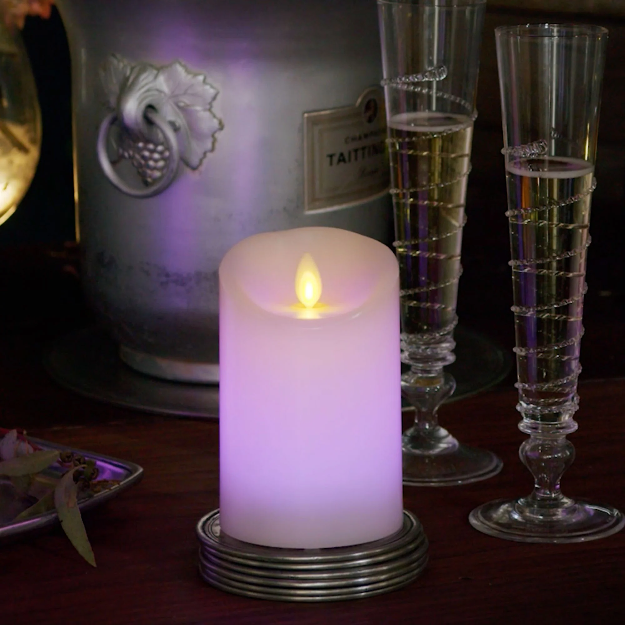 Flameless Color Changing Candle Pillar with Remote - Scallop Top - 3" Width - Image 9