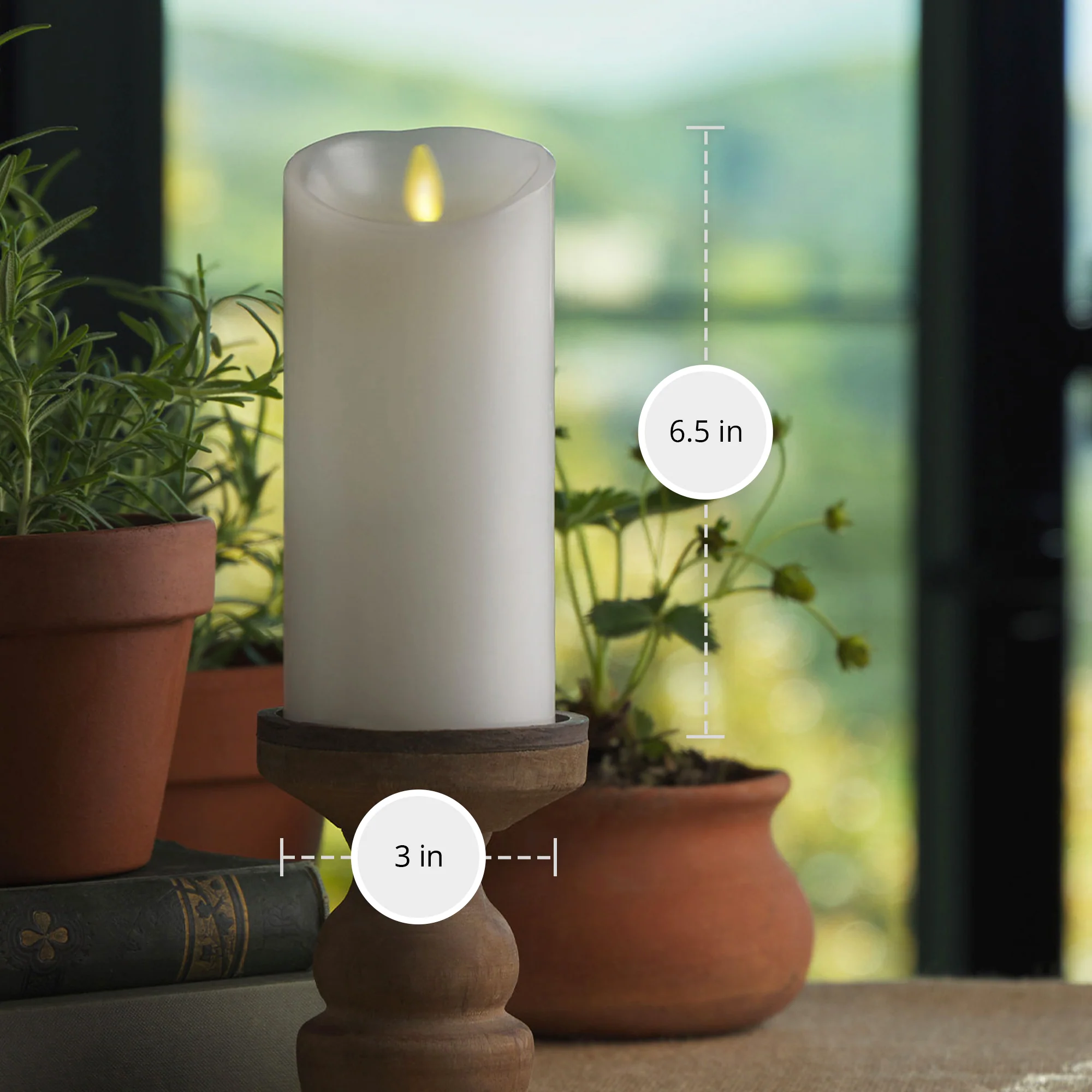 White Flameless Candle Pillar - Scallop Top - 3" Width - Image 10