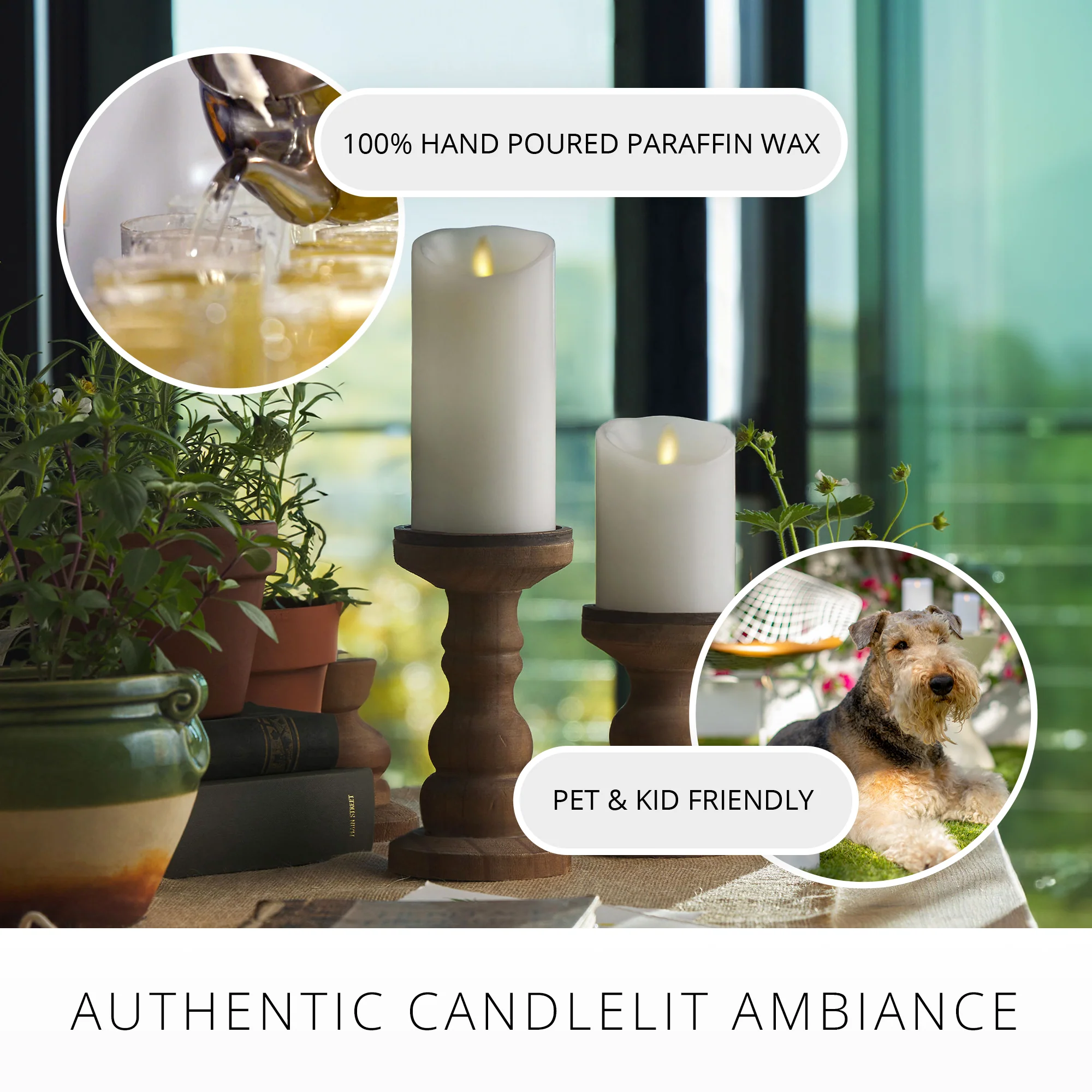 White Flameless Candle Pillar - Scallop Top - 3" Width - Image 4