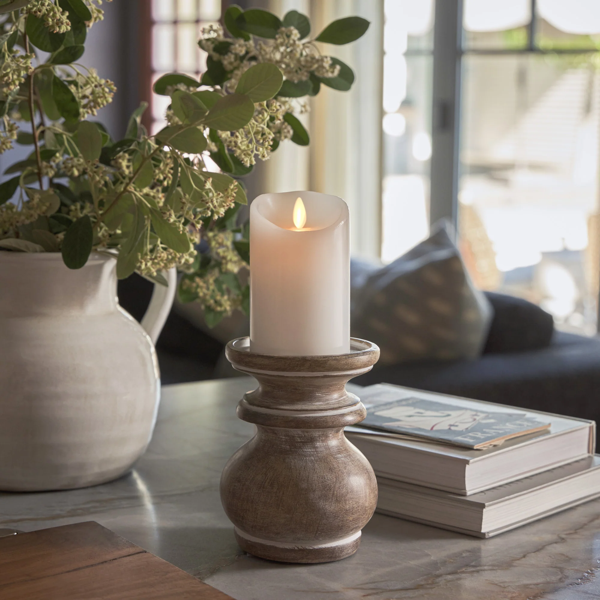 White Flameless Candle Pillar - Scallop Top - 3" Width - Image 5