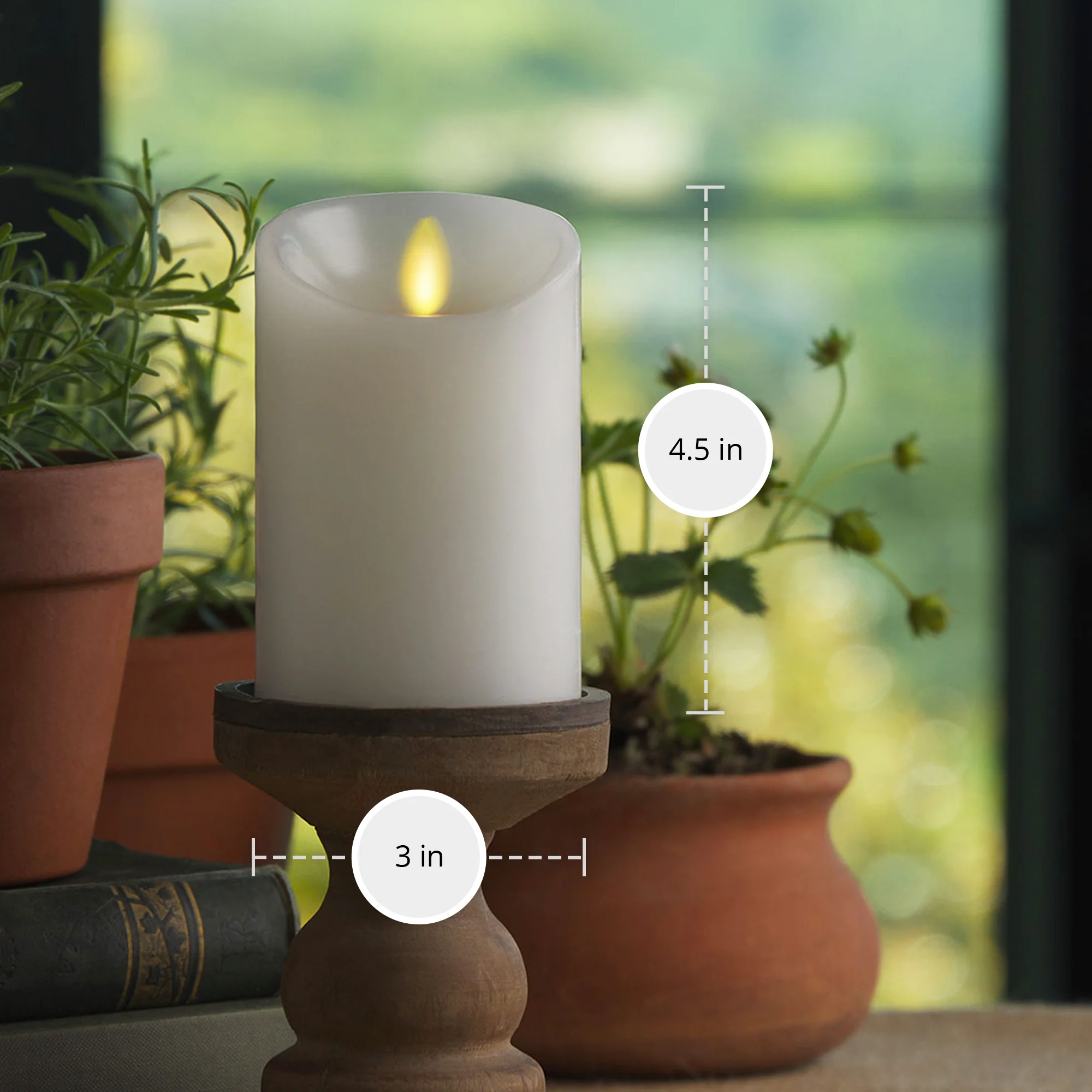 White Flameless Candle Pillar - Scallop Top - 3" Width - Image 7