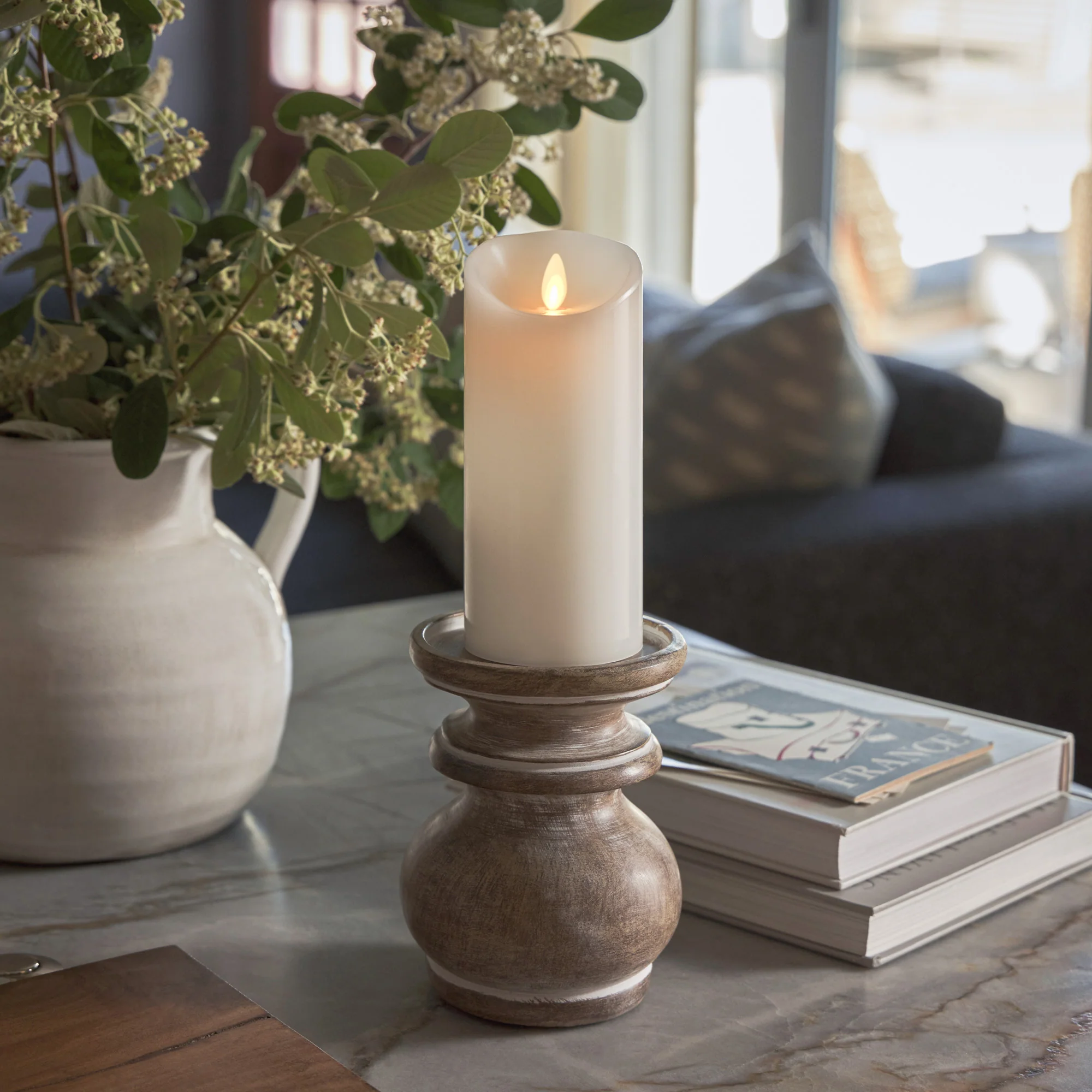 White Flameless Candle Pillar - Scallop Top - 3" Width - Image 8