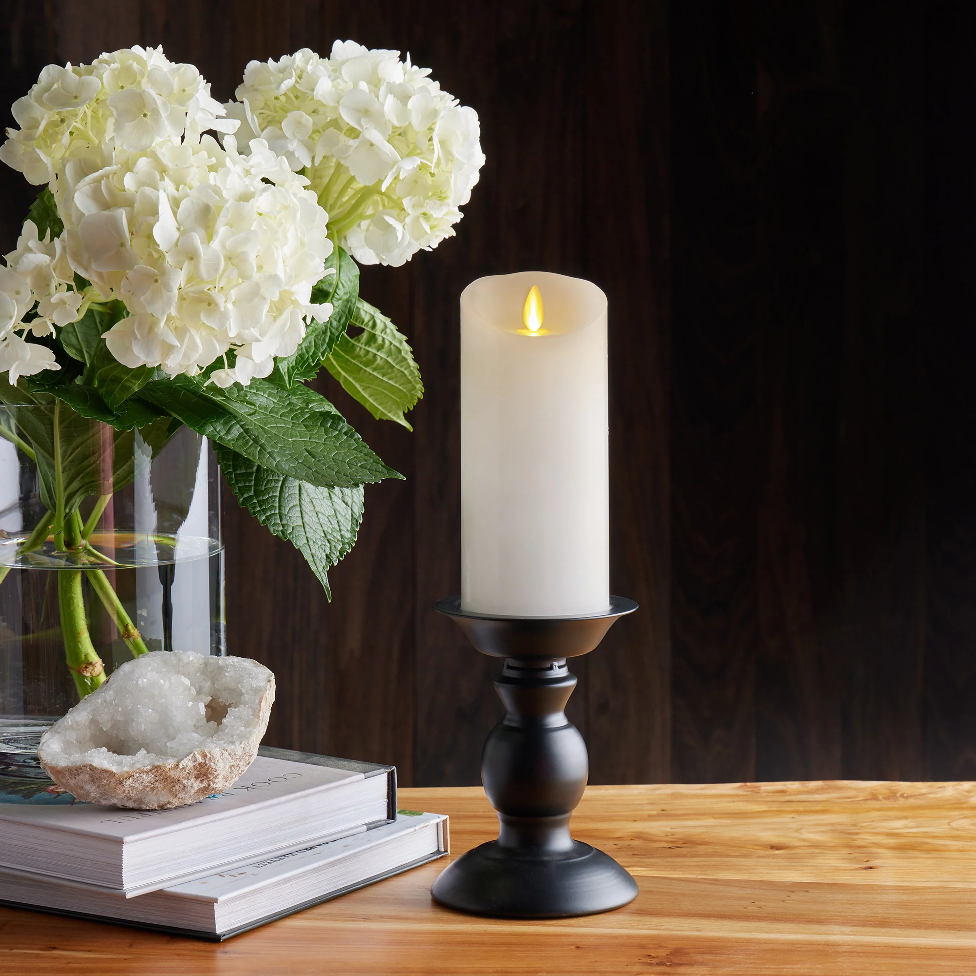 White Flameless Candle Pillar - Scallop Top - 3" Width - Image 9