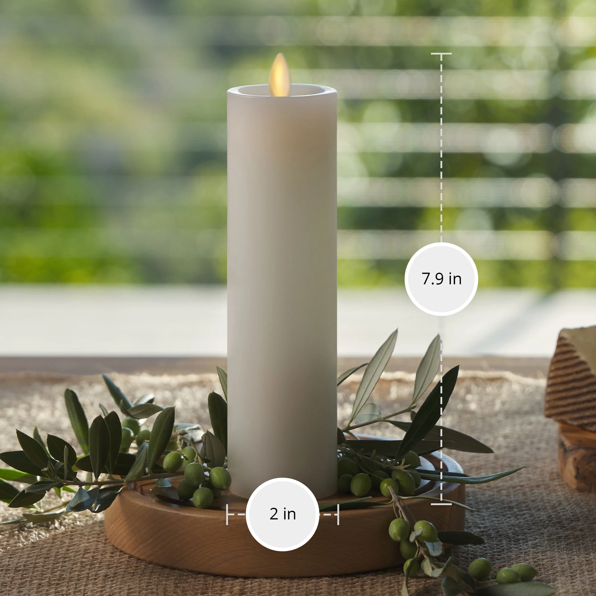 White Flameless Candle Slim Pillar - Recessed Top - Image 13