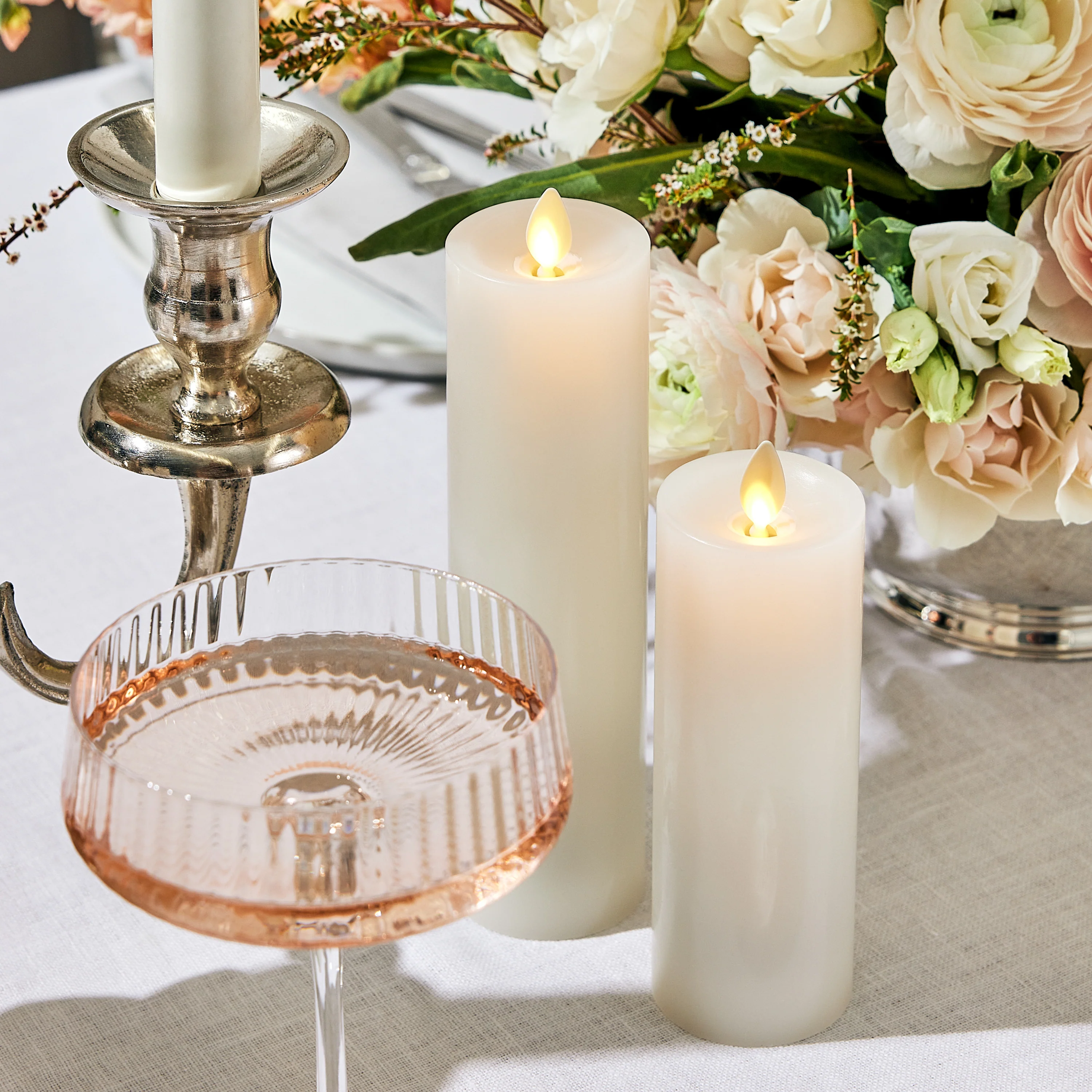 White Flameless Candle Slim Pillar - Recessed Top - Image 3