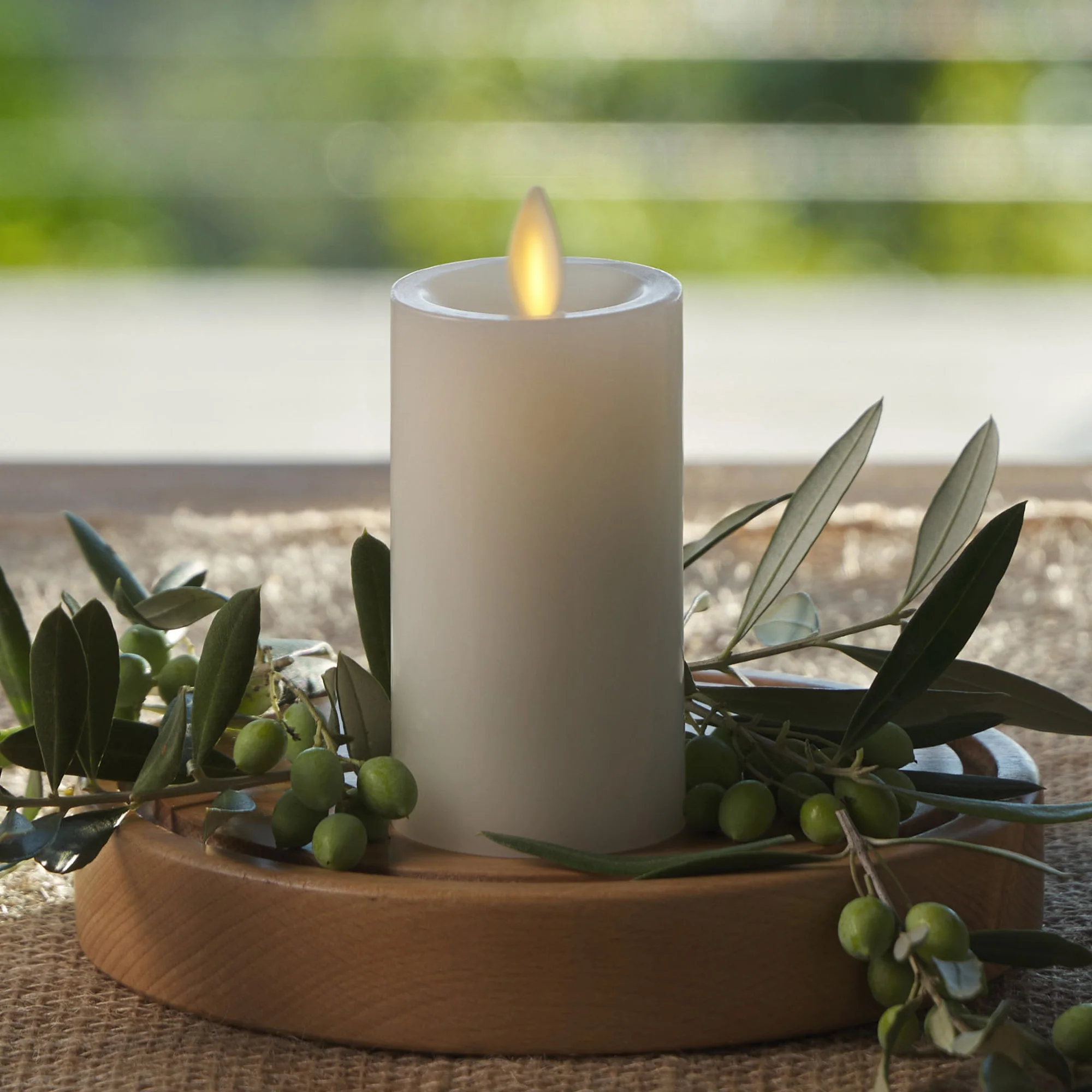 White Flameless Candle Slim Pillar - Recessed Top - Image 4