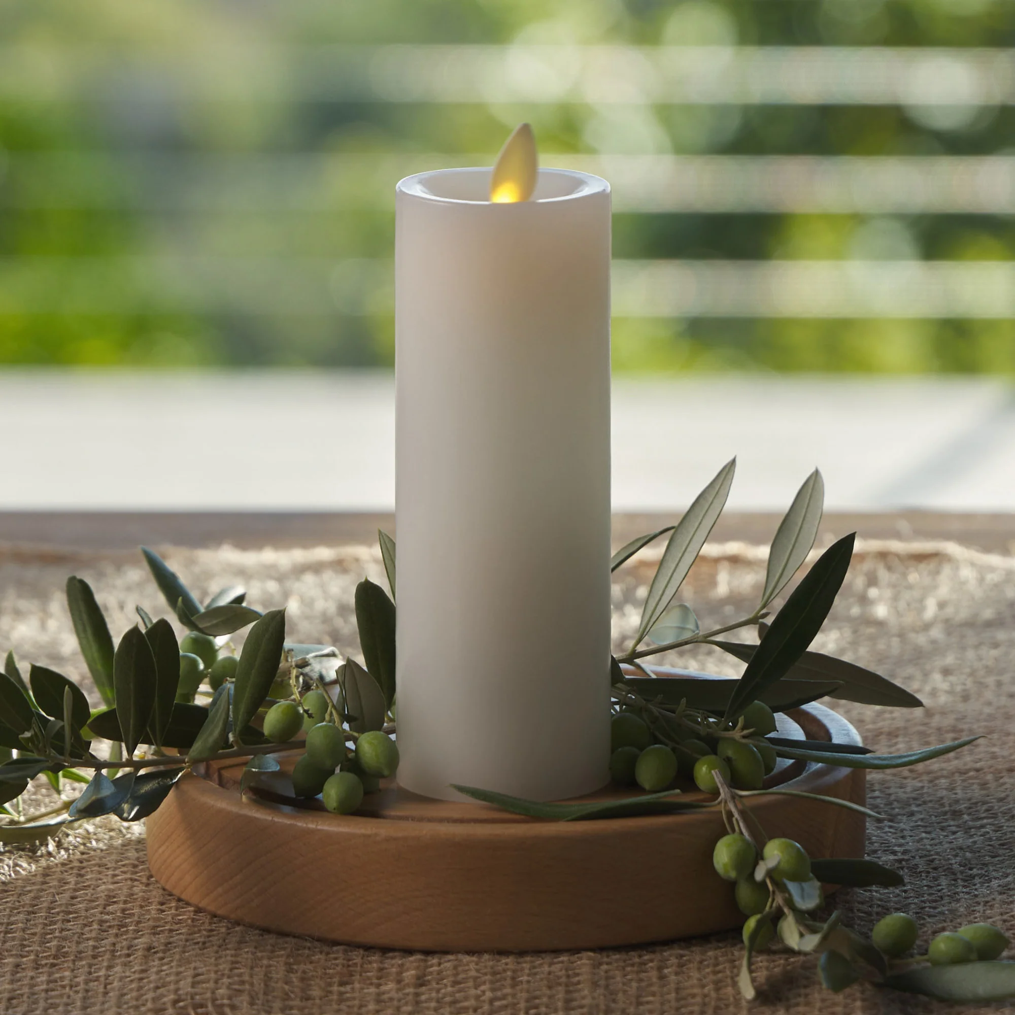 White Flameless Candle Slim Pillar - Recessed Top - Image 5