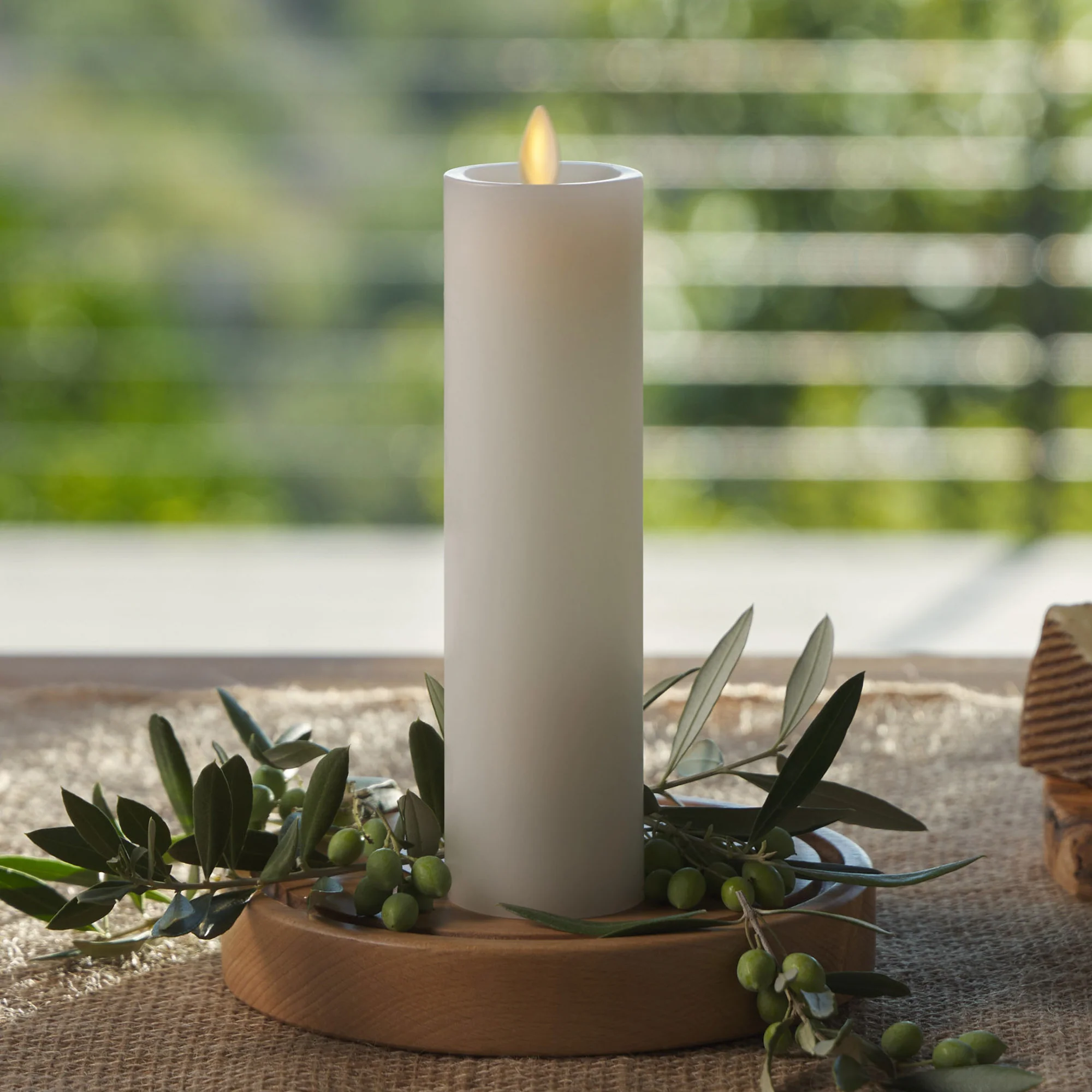White Flameless Candle Slim Pillar - Recessed Top - Image 6