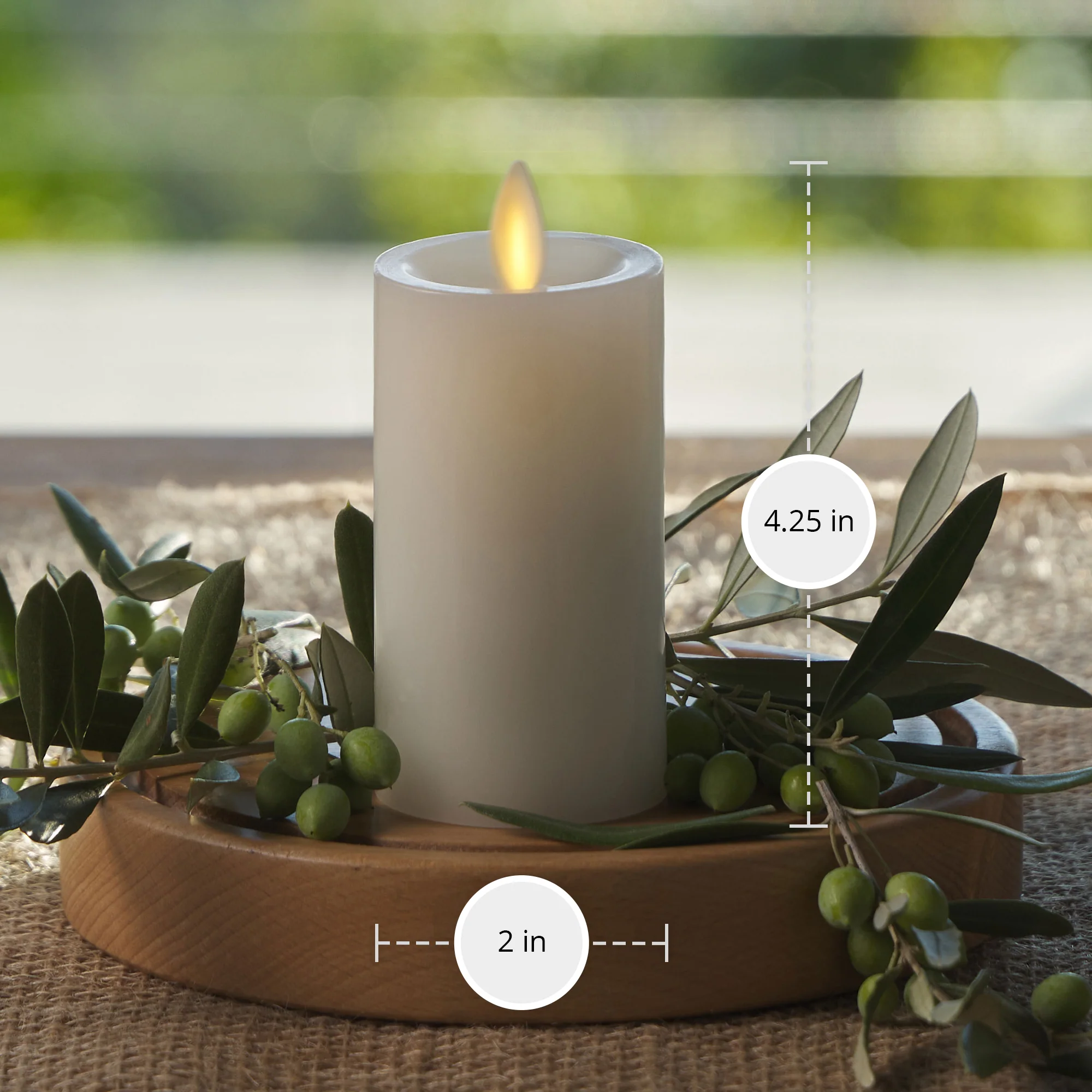 White Flameless Candle Slim Pillar - Recessed Top - Image 9