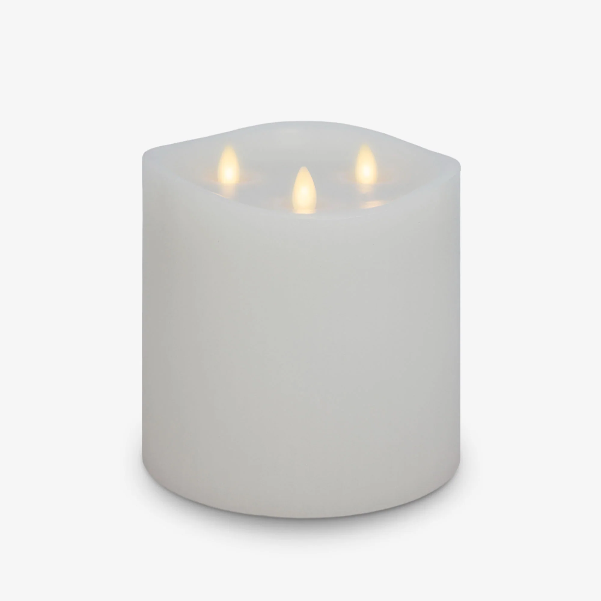 White Flameless Candle Tri-Flame Grand Pillar - Melted Top - Image 6