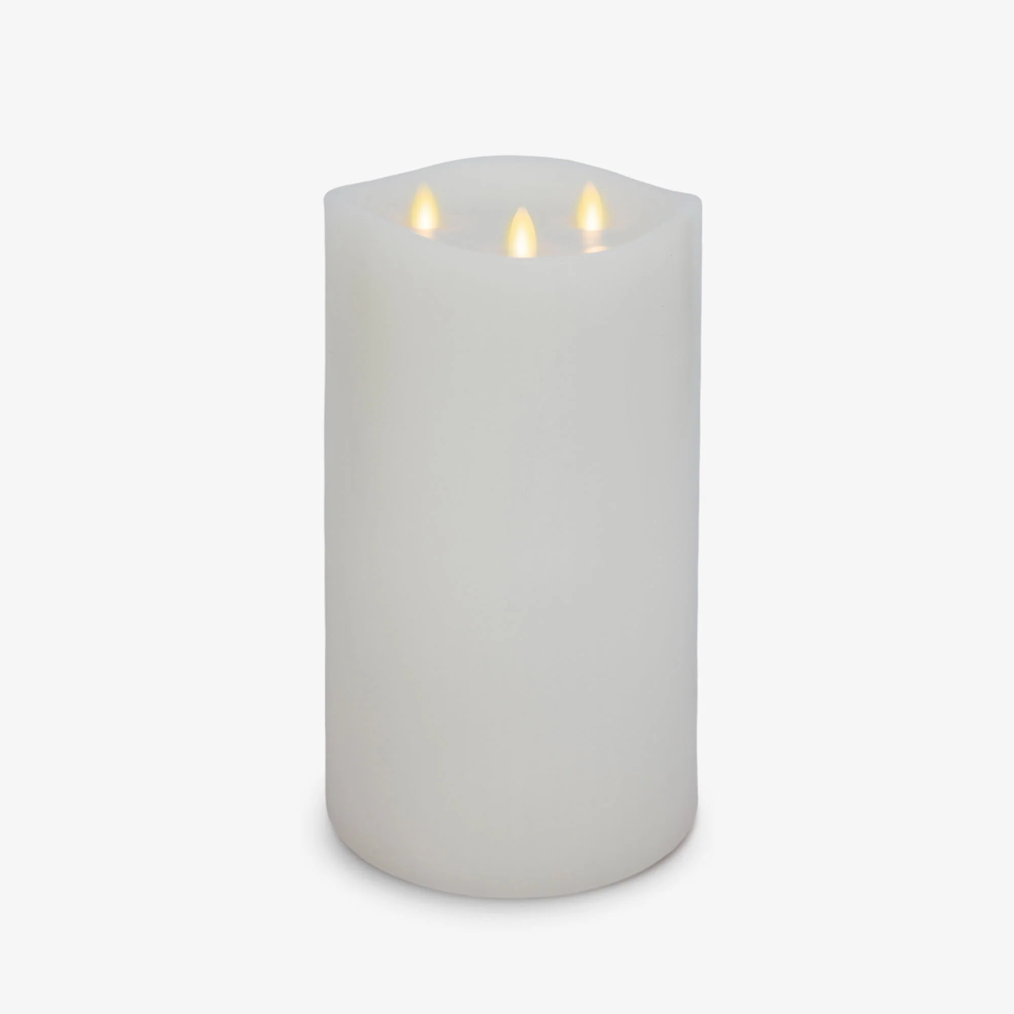 White Flameless Candle Tri-Flame Grand Pillar - Melted Top - Image 7