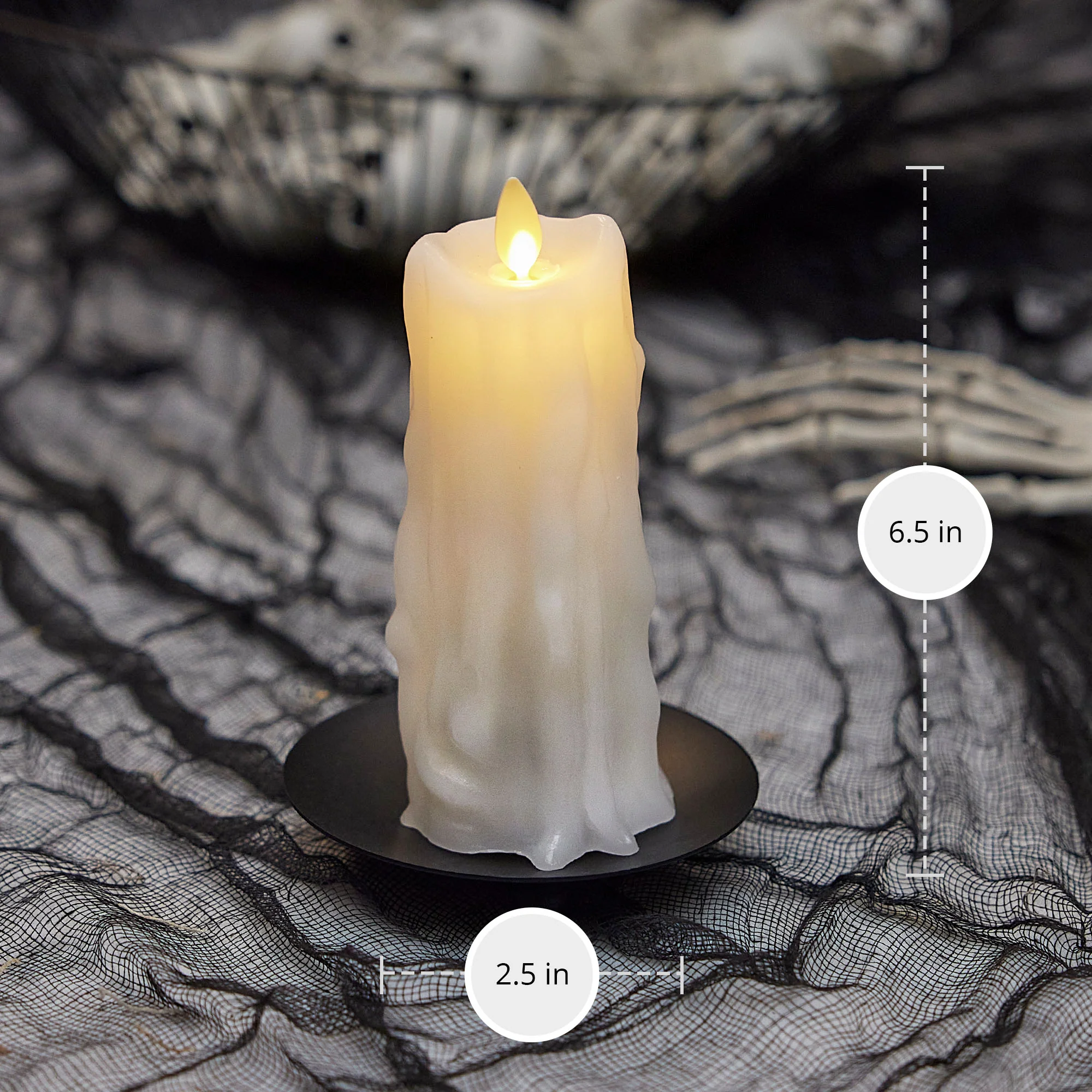 White Heavy Wax Drip Flameless Candle Slim Pillar - Image 11