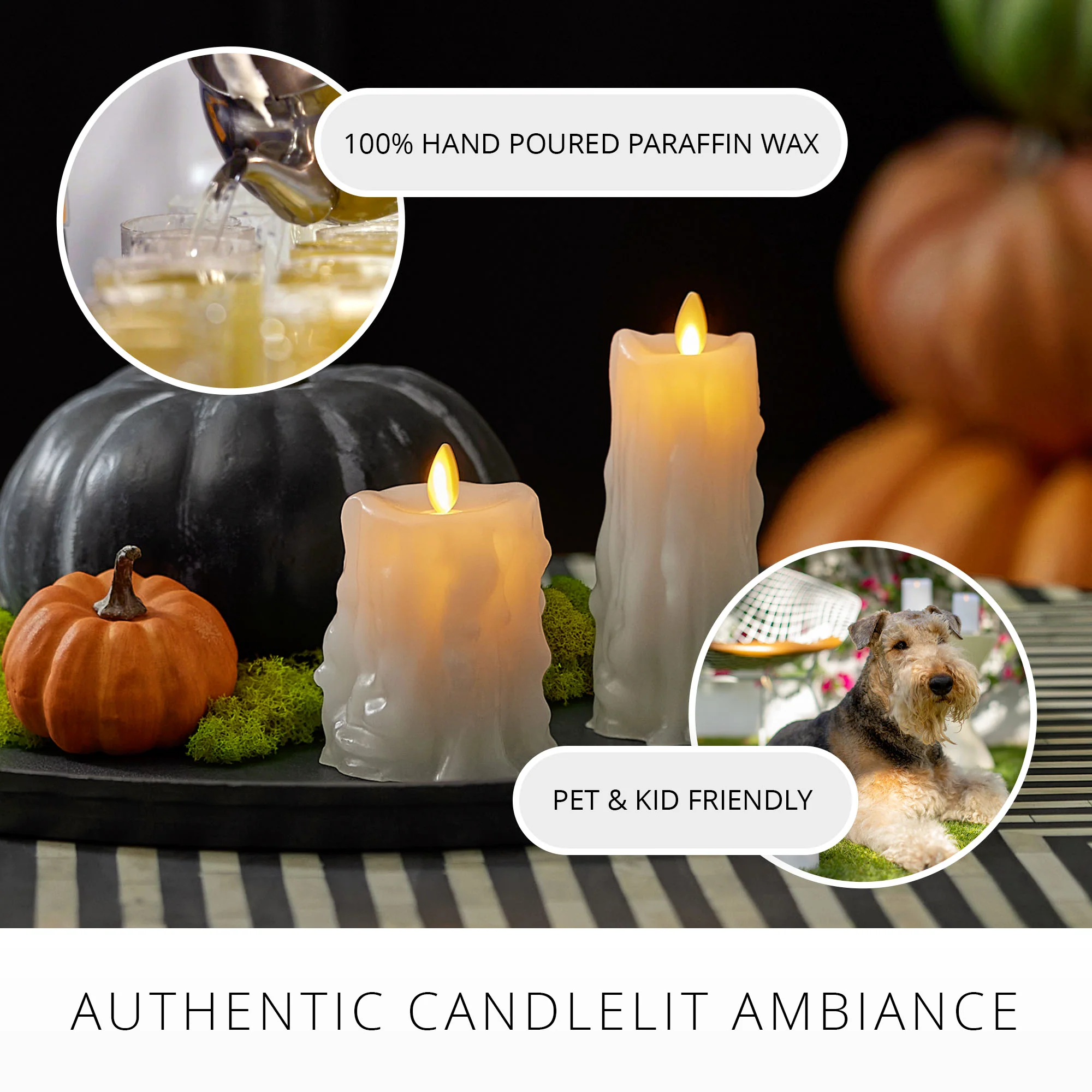 White Heavy Wax Drip Flameless Candle Slim Pillar - Image 5