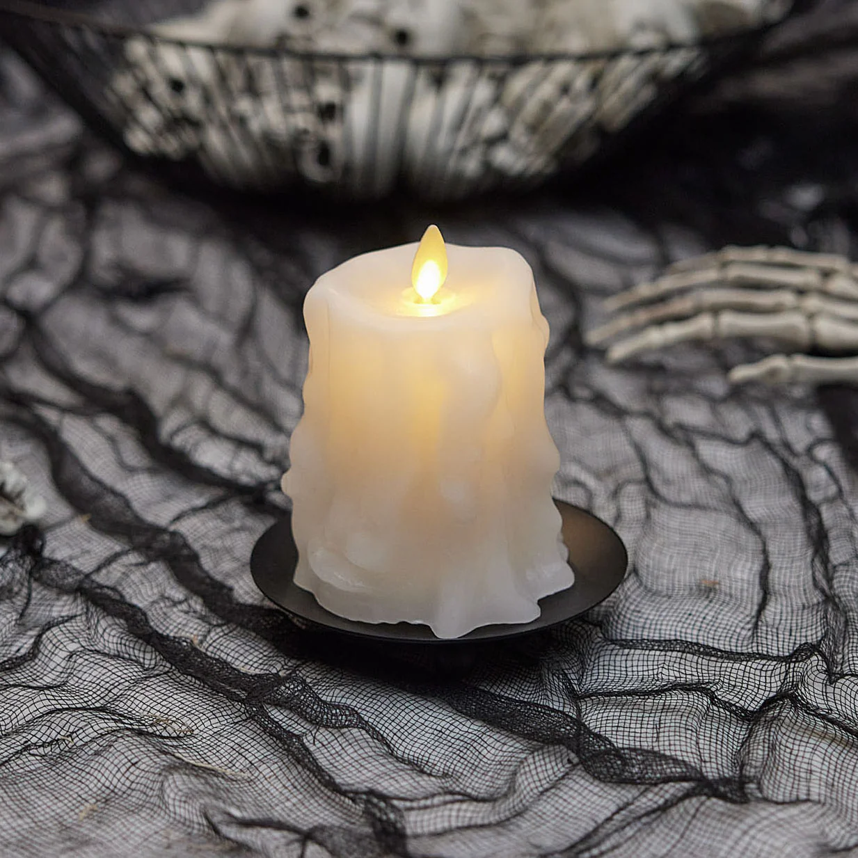 White Heavy Wax Drip Flameless Candle Slim Pillar - Image 6