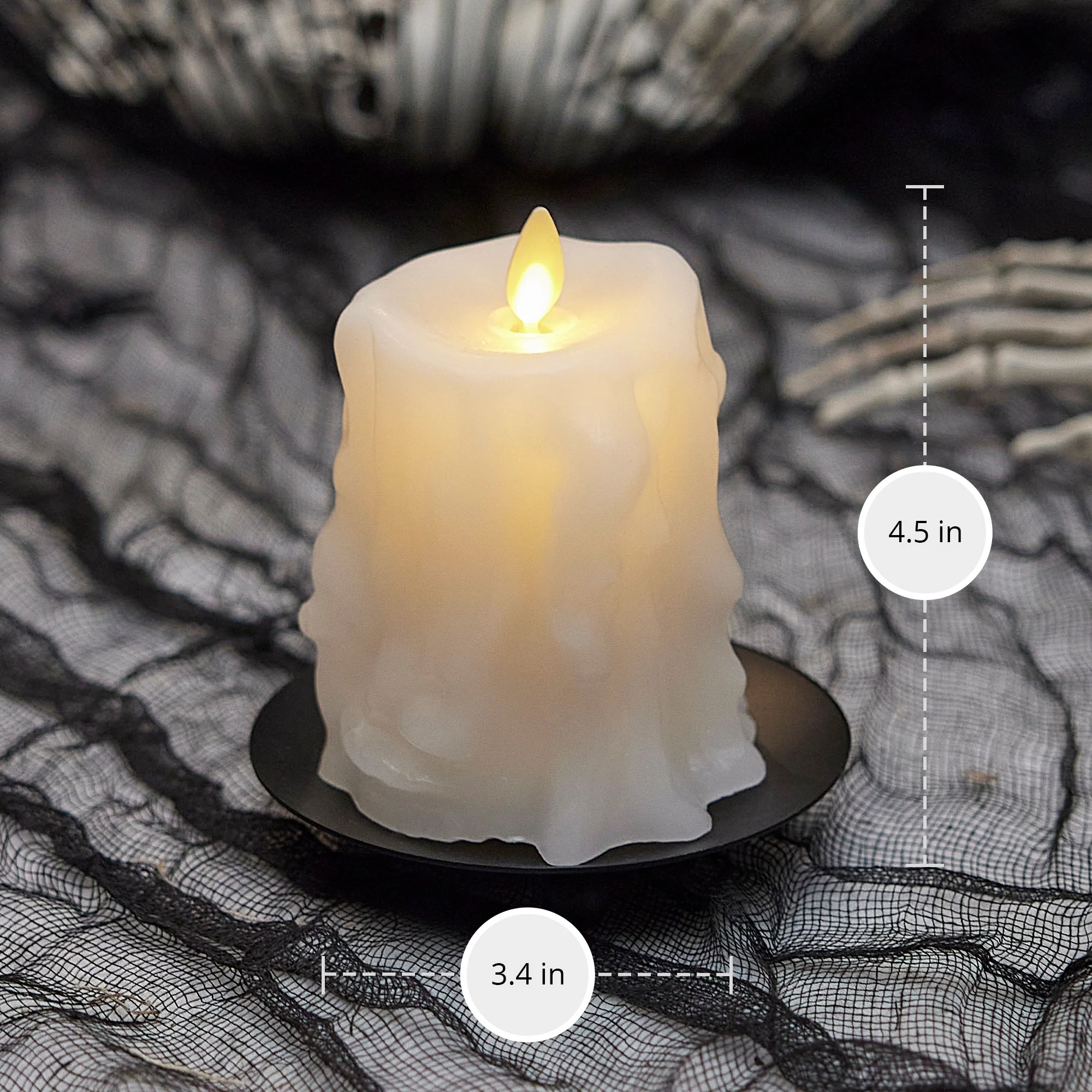 White Heavy Wax Drip Flameless Candle Slim Pillar - Image 8