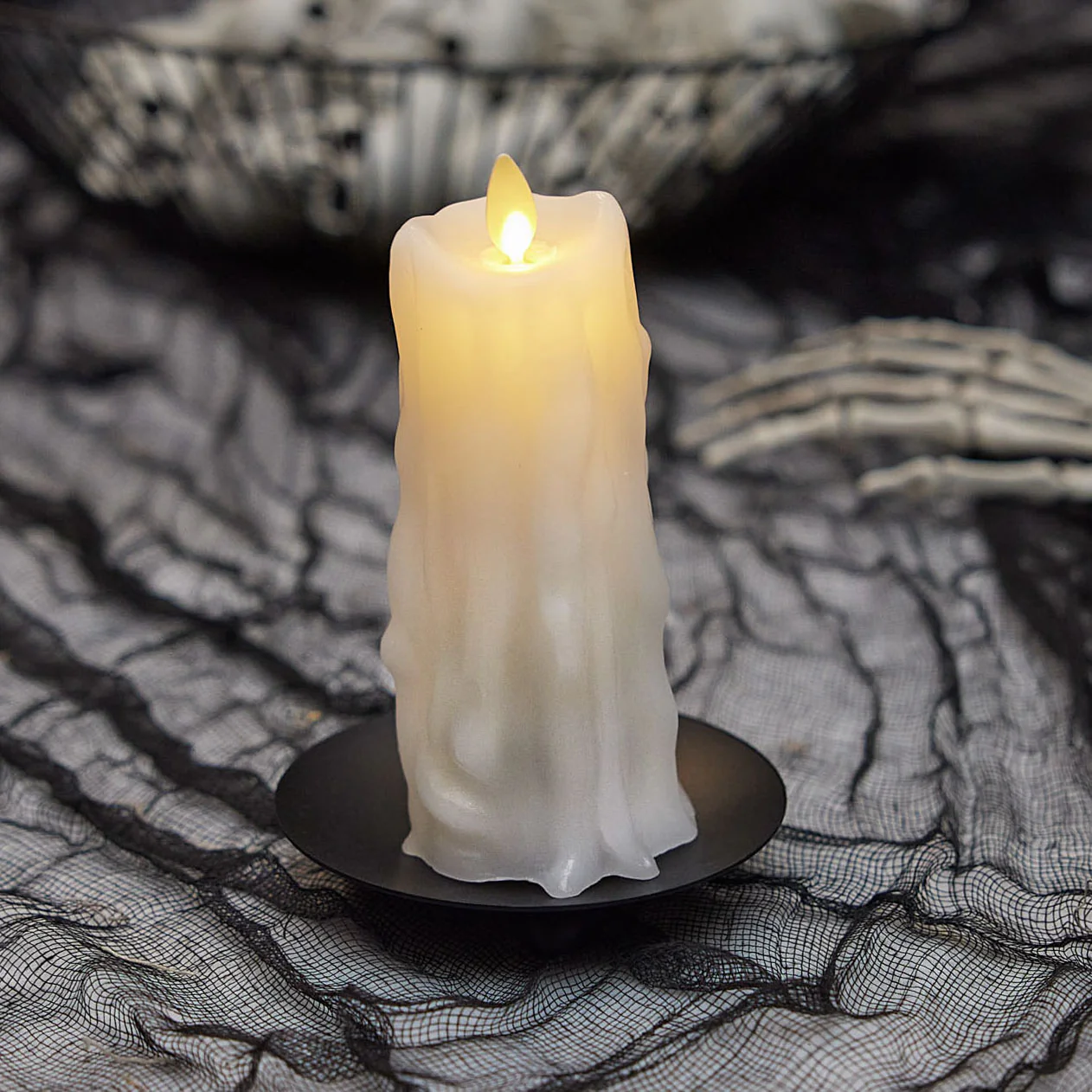 White Heavy Wax Drip Flameless Candle Slim Pillar - Image 9