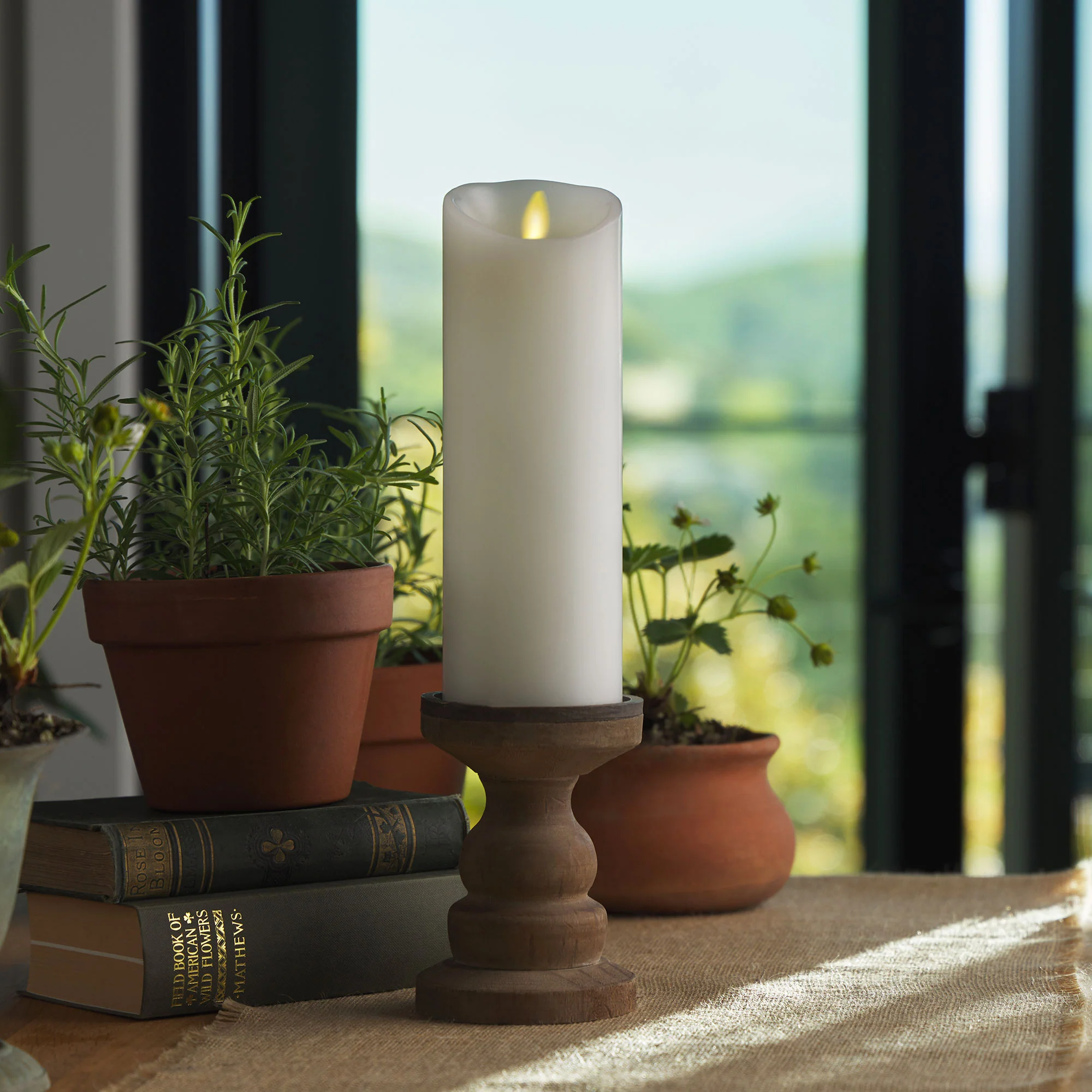 White Flameless Candle Pillar - Scallop Top - 3" Width - Image 11